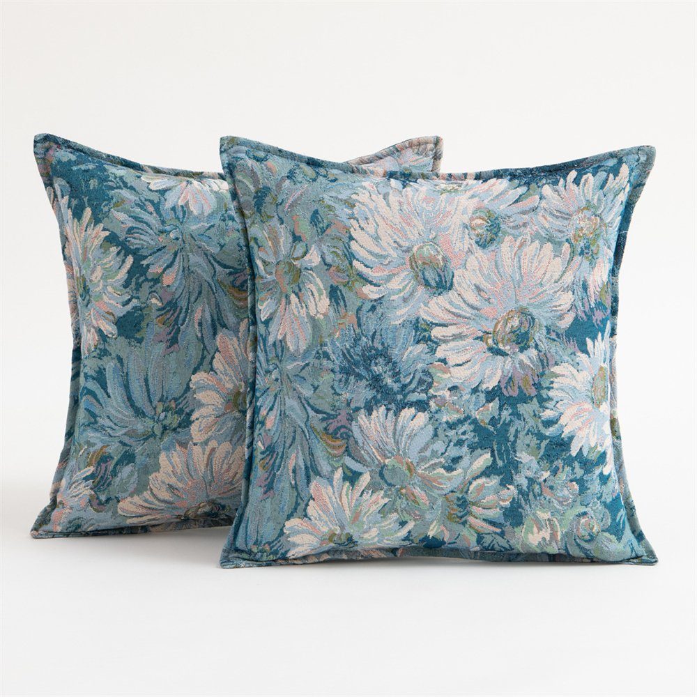 Stil 45×45cm Rouemi, Kissenbezug Blume Wohnzimmer Kissenbezug, Ölgemälde Kissenhülle, Kissen Sofa Blau