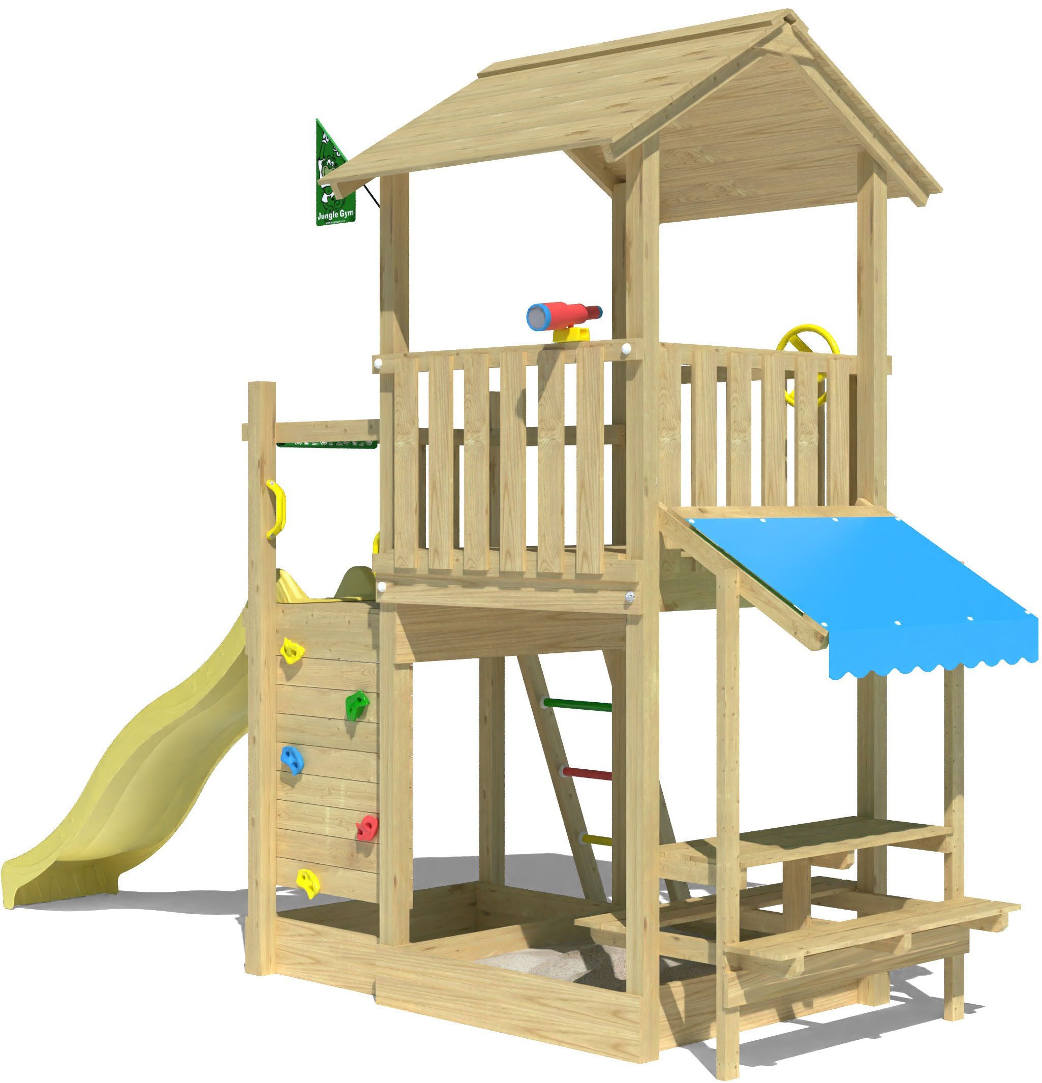 Jungle Gym Spielturm Keep, Spielanlage mit Mini Market und Rutsche mit Wasseranschluss