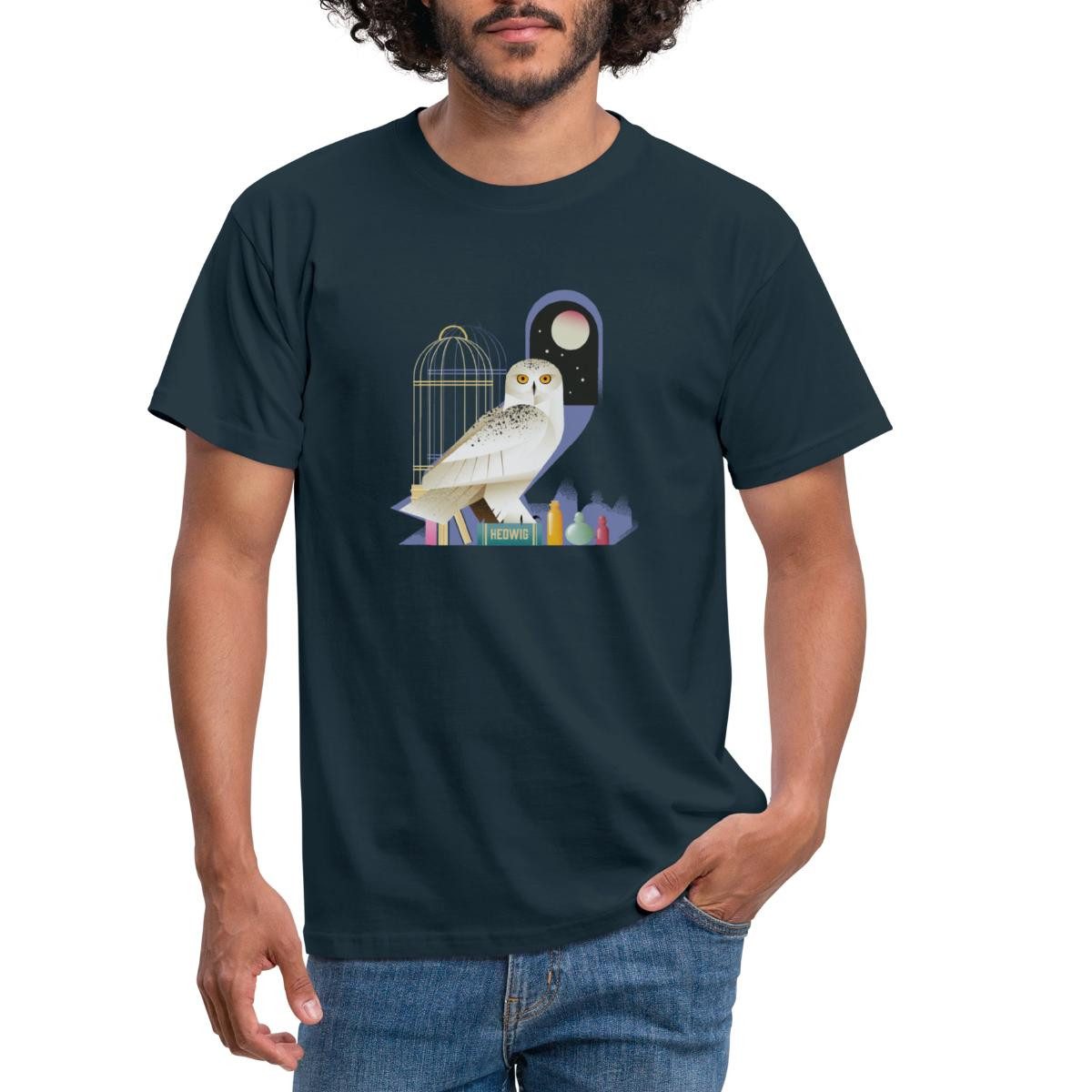 Spreadshirt T-Shirt Harry Potter Eule Hedwig Bei Nacht Männer T-Shirt (1-tlg)