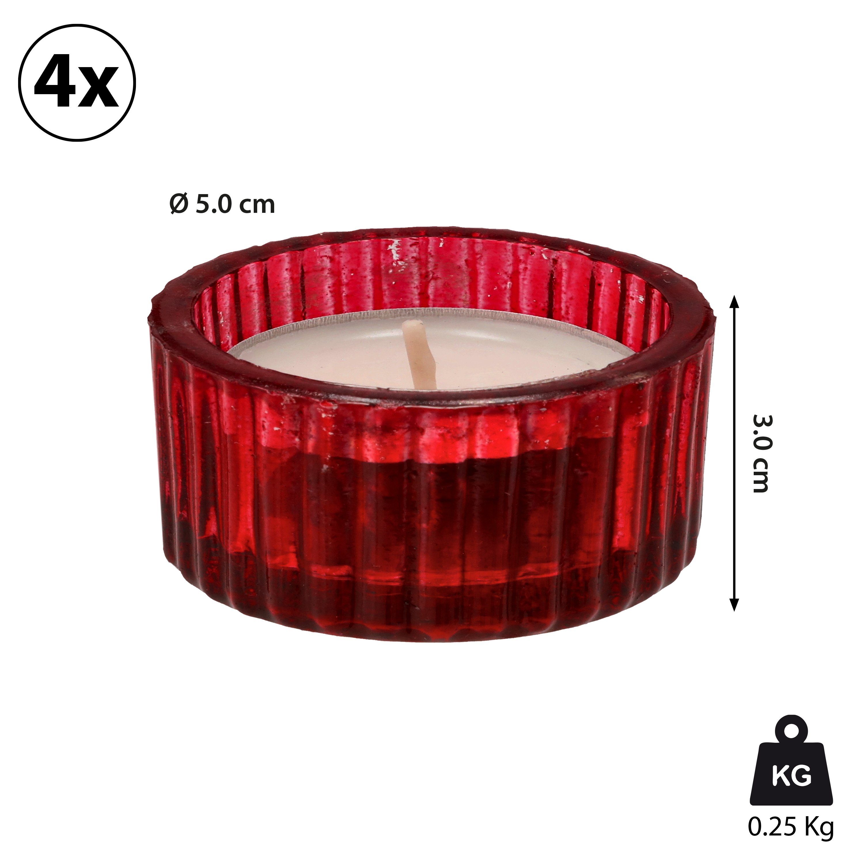 Adventsdeko Teelichthalter Set Glas Ø5x3cm CEPEWA Teelichthalter 4er Kerzenglas rot