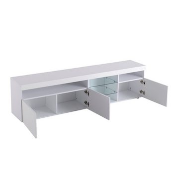 Fangqi Lowboard TV-Schrank,hochglanz mit LED-Beleuchtung inkl,Fernbedienung,TV Schrank, 3 Türpaneele mit drei Schichten, Glaseingelegtes Laminat, Variable LED-Beleuchtung, Breite 180cm, Gewichtskapazität 30kg