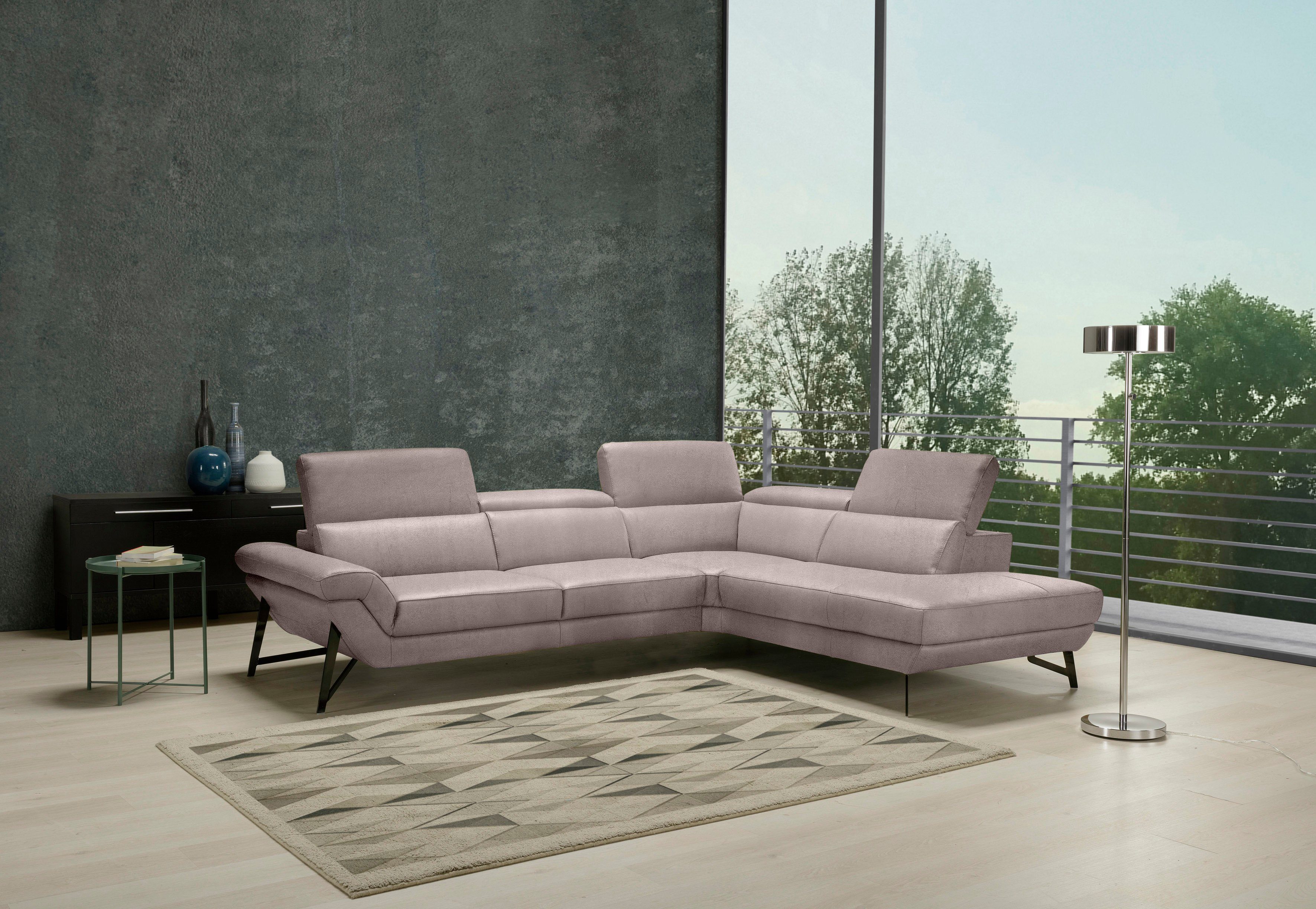 Egoitaliano Ecksofa Narcisa, Design und Sitzkomfort der Extraklasse, mit verstellbaren Kopfstützen für noch mehr Komfort, L-Form