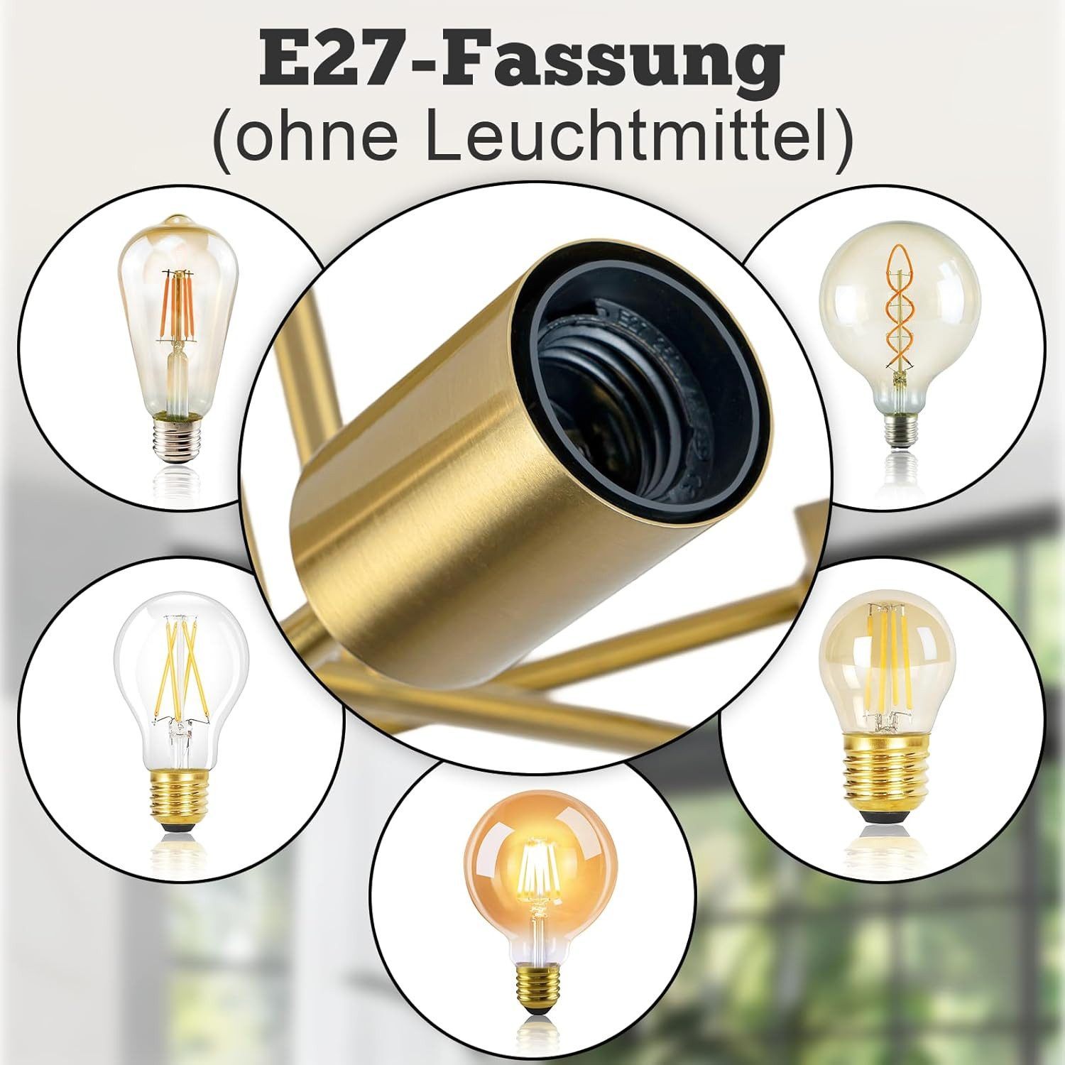 ZMH Deckenleuchten 6 Flammig Deckenlampe Vintage Retro ohne Leuchtmittel für Schlafzimmer, LED wechselbar