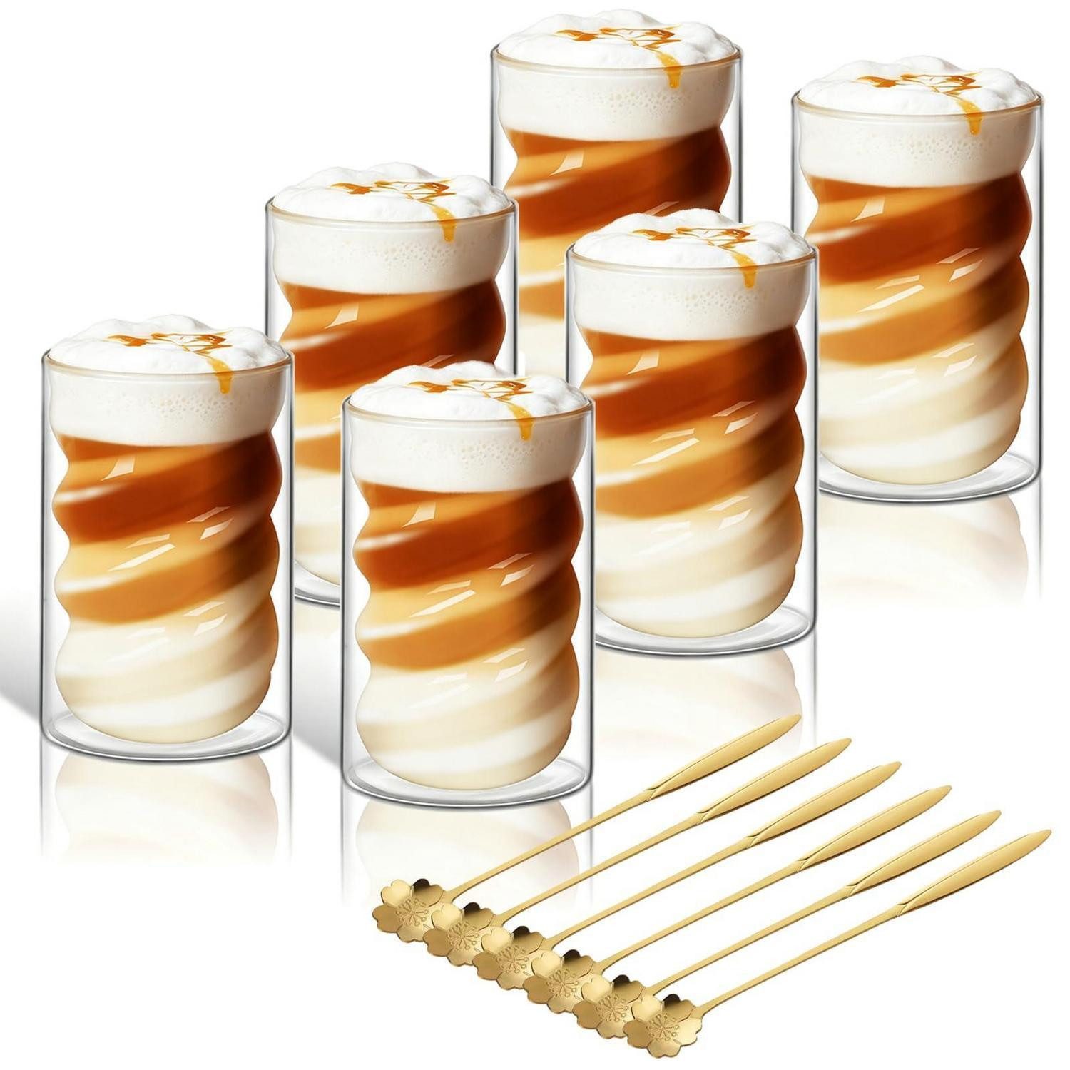 LuxusKollektion Latte-Macchiato-Glas Latte Macchiato Gläser 6er Set 400ml doppelwandig, Glas