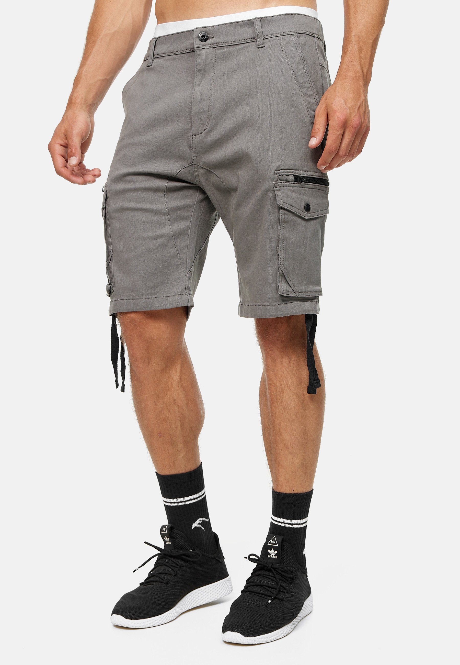 Indicode Cargoshorts Herren Agron Cargo Shorts Herrenshorts mit langen Stoffbändern an der Seite