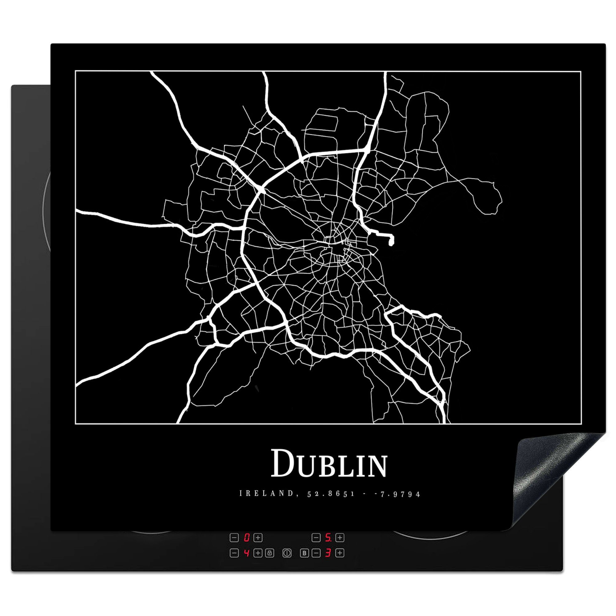 MuchoWow Herdblende-/Abdeckplatte Stadtplan - Dublin - Karte, Vinyl, (1 tlg), 57x51 cm, Induktionsschutz, Induktionskochfeld, Ceranfeldabdeckung