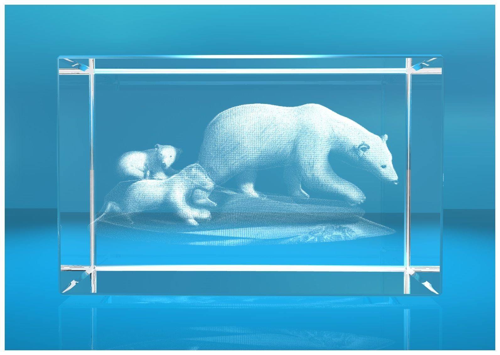 VIP-LASER Dekofigur 3D Glasquader Motiv: Eisbär, Hochwertige Geschenkbox, Made in Germany, Familienbetrieb