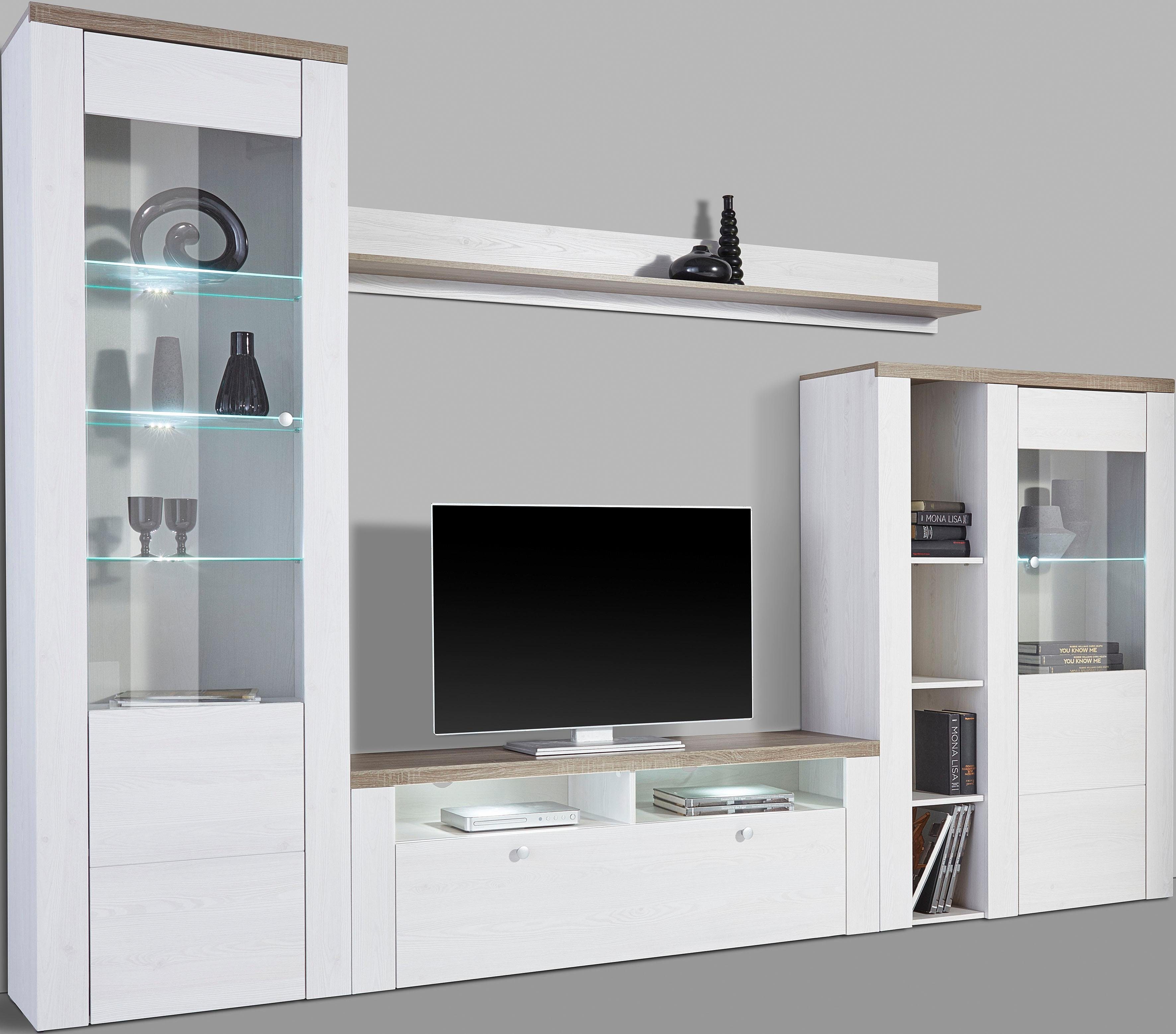 Home affaire Wohnwand Larona, Anbauwand, Set 4 Teilig, (Set, 4-St), bestehend aus 1 TV-Board, 1 Highboard, 1 Vitrine, 1 Wandregal