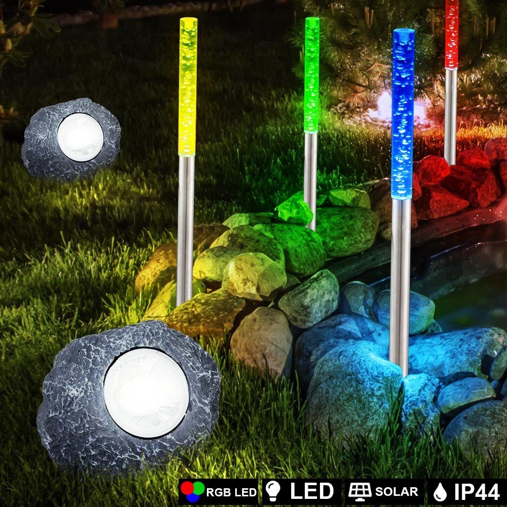 3x RGB LED Solar Steck Lampe Garten Außen Erdspieß Luftblasen Stab Deko Leuchte 