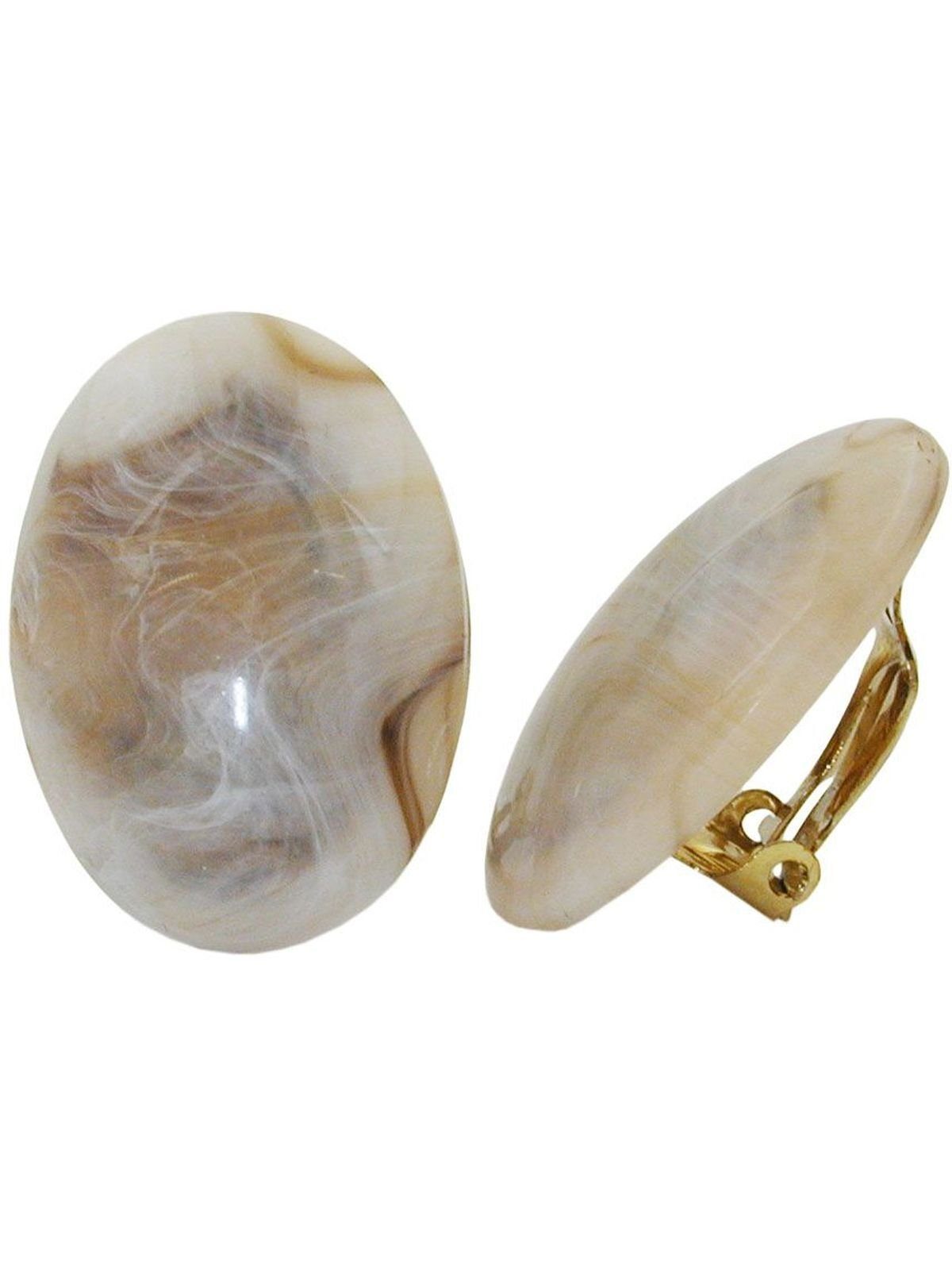 (1-tlg) Ohrring 27x19mm Ohrclips Paar Kunststoff-Bouton glänzend oval Gallay beige-horn-marmoriert