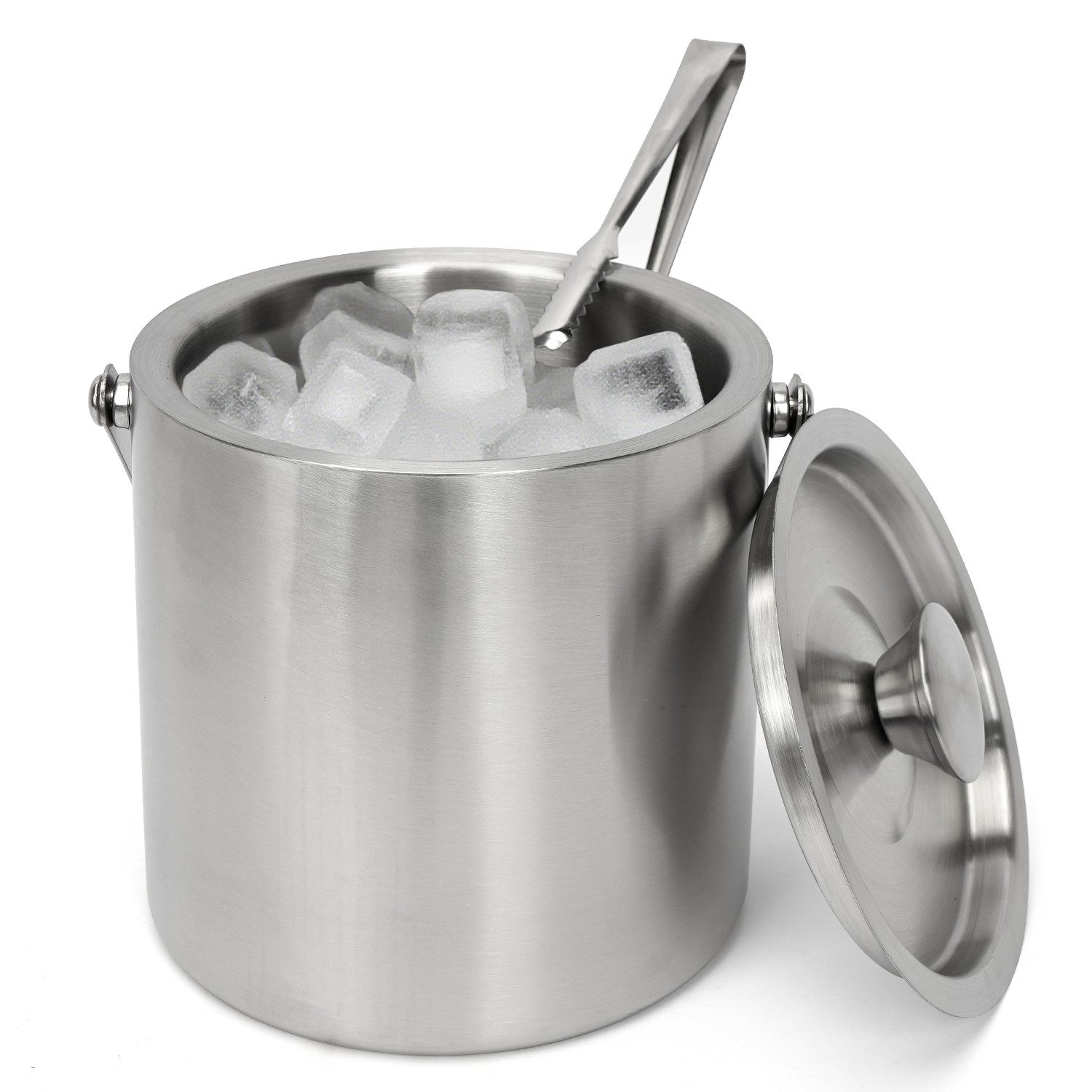 OSTWOLKE Eiseimer Eiswürfelbehälter mit Deckel und Eiszange, 2 Liter, doppelwandig, Edelstahl, für Bar Party Hause