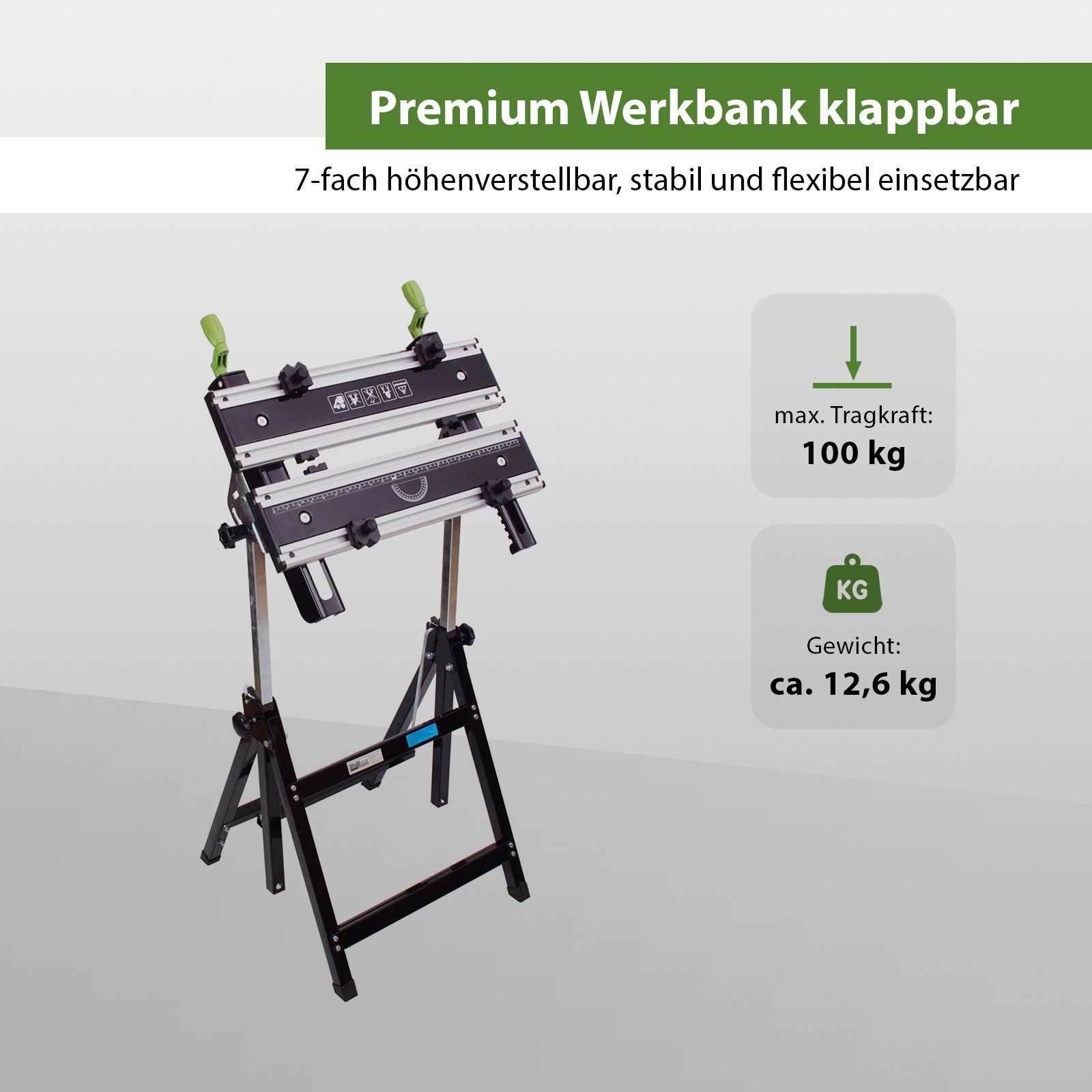 Metall klappbar Werktisch Werkbank Premium TRUTZHOLM Profi Alu, Werkbank (Packung) höhenverstellbar