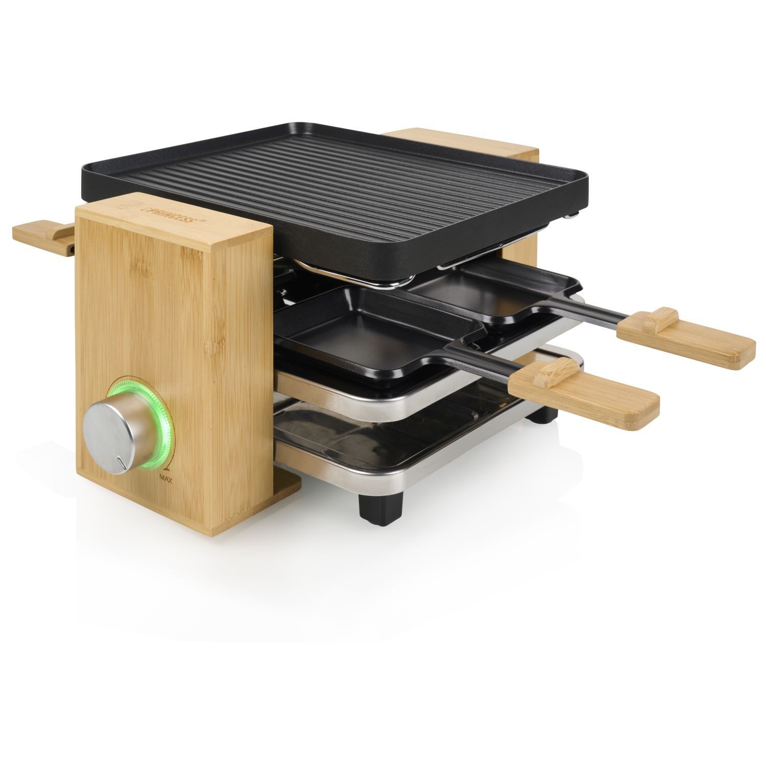 PRINCESS Raclette Princess 162950 Raclette Pure – 4 Personen – Stilvolles Design, 4 Raclettepfännchen, Pure 4 – 4 Personen – PFAS-Frei
