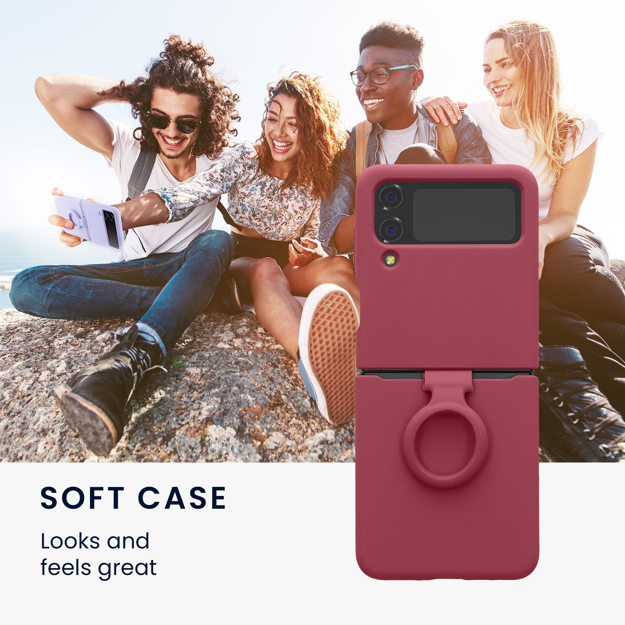 kwmobile Handyhülle Flip Soft Case für Samsung Galaxy Z Flip4, Silikon Hülle für Foldable Handy - Handyhülle in Dark Rose
