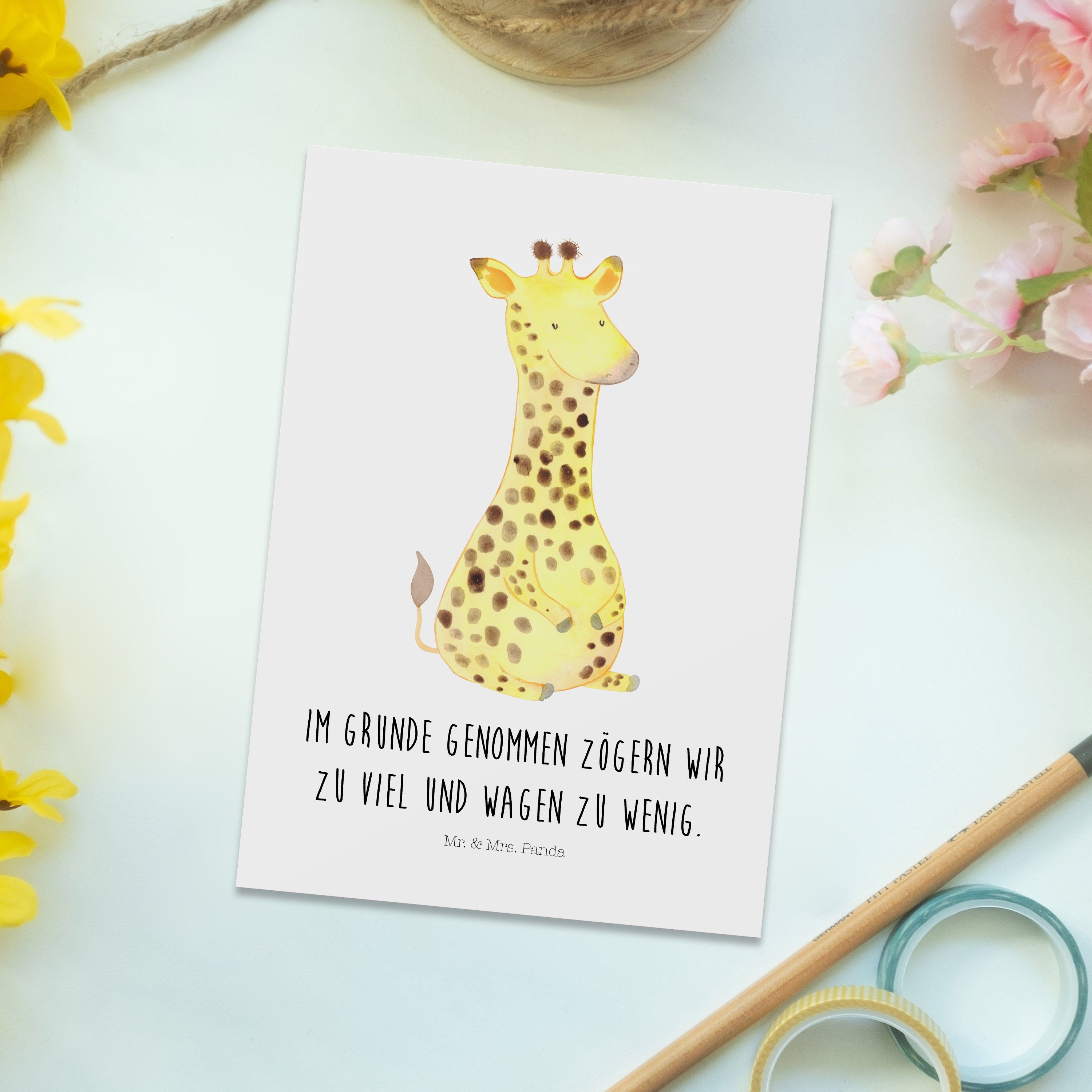 Panda Geschenk, Postkarte - Abenteuer, & Mr. Weiß Dankeskarte, Grußkart Giraffe Zufrieden - Mrs.