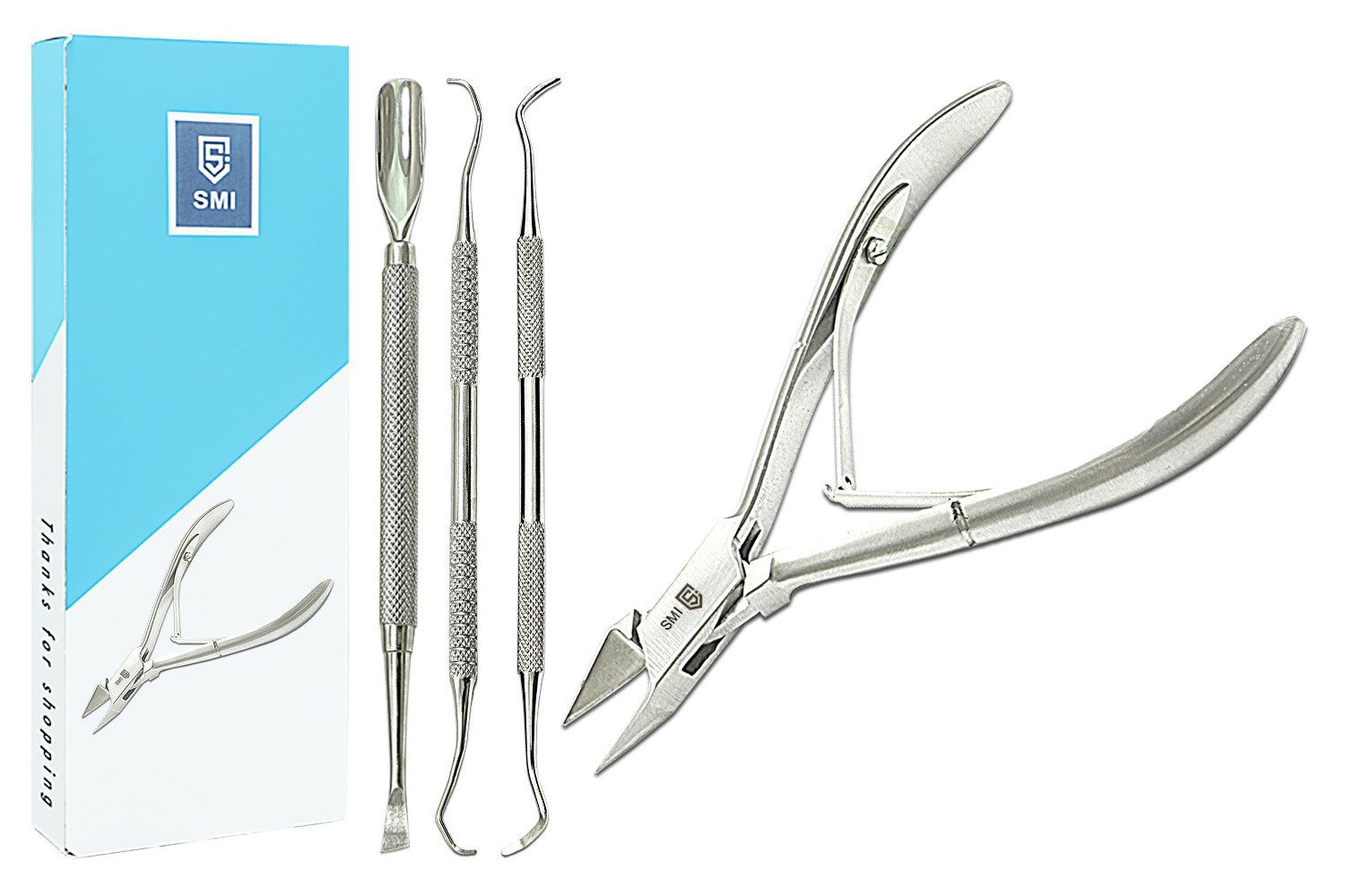 SMI Nagelzange Eckenzange Ecken nagelzange Set Fußpflege Nagelhautschieber Eckenheber, 4-tlg., doppelseitiger Nagelheber