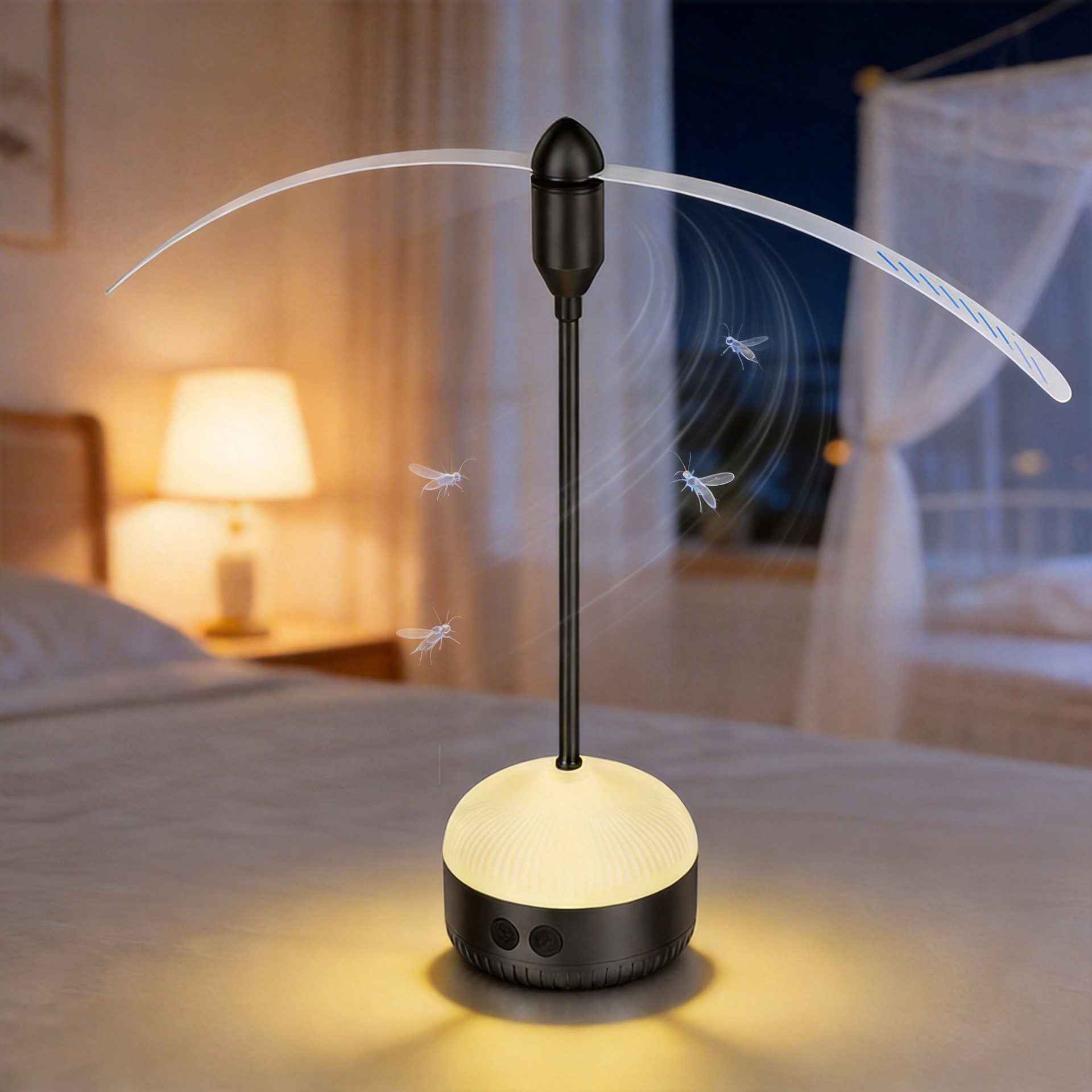 Fliegenwedler Fliegenventilatoren für Tische mit LED-Licht, wiederaufladbarer