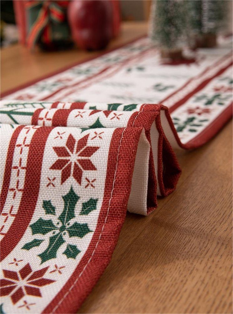 Rouemi Tischband Weihnachten Tischdecken, Weihnachten 35×200cm Rot Tischdecken, Elch 35×180cm, Quaste