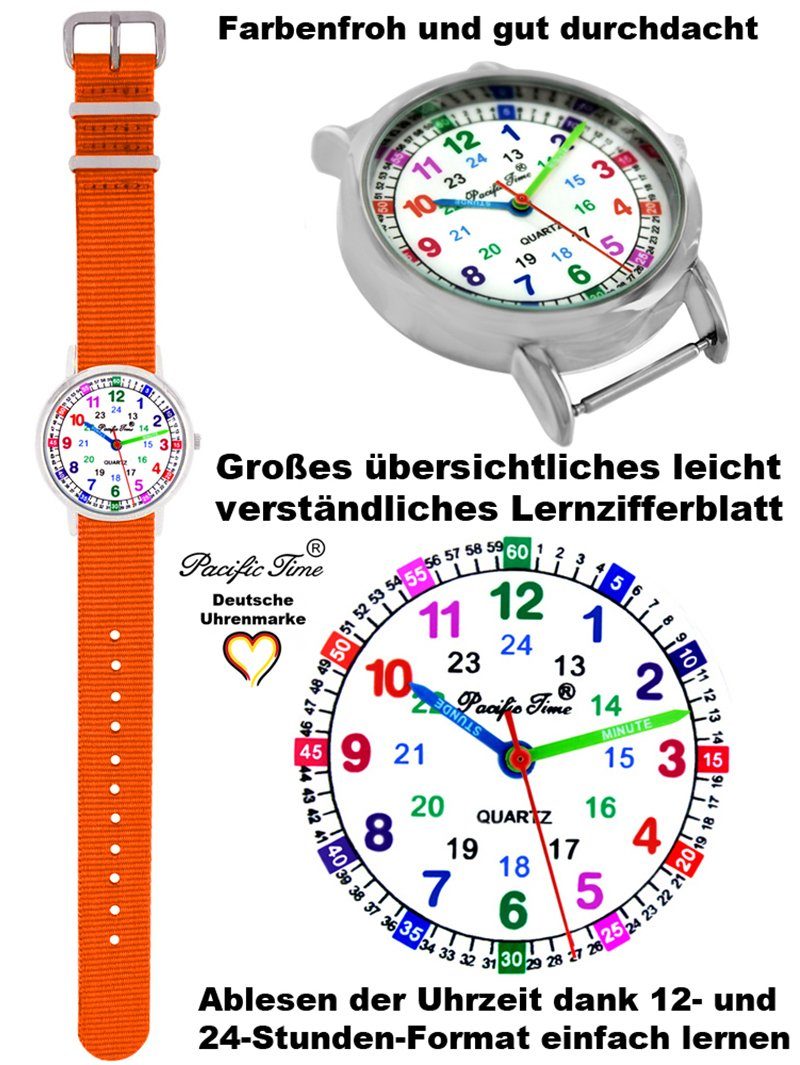 Match Time Design Set Quarzuhr und pink und orange Gratis reflektor Kinder Versand Pacific Wechselarmband, Armbanduhr Mix Lernuhr -
