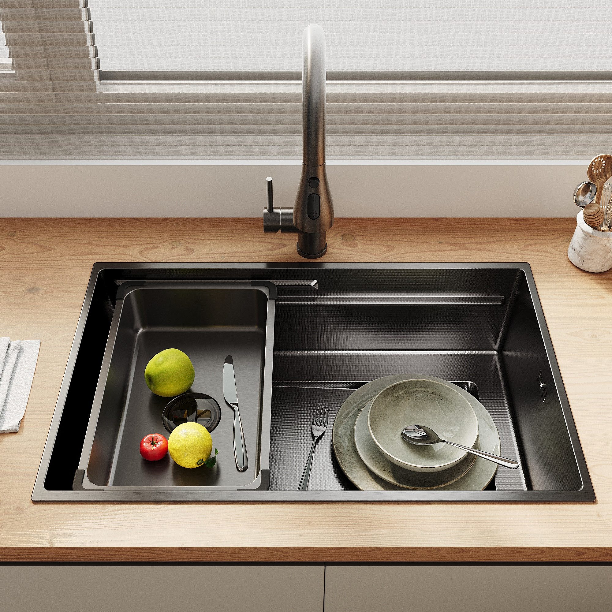 SONNI Küchenspüle Spülbecken 304 Edelstahl 70 x 45 cm Küchenspüle, Einbauspüle, Schmaler Rand, 70/22.4 cm – Bild 2 von 5
