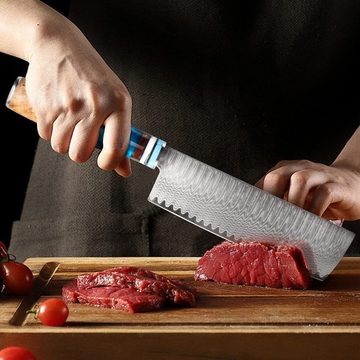 KingLux Hackmesser Damast Nakiri Küchenmesser Chefmesser 17cm Allzweckmesser