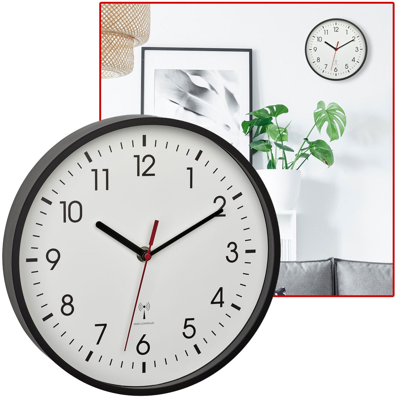 TFA Dostmann Funkwanduhr Klassische Funk-Wanduhr (24,5 cm) in Weiß-Schwarz, gut ablesbar (Mit gut ablesbarem Zifferblatt)