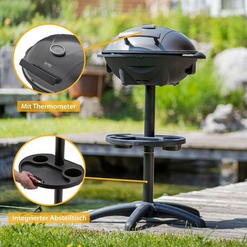 TZS FIRST AUSTRIA Elektrogrill 2in1 Elektrogrill, Tischgrill, stabiler Grill mit Standfuß für Balkon, 2400 W, 2400 Watt Standgrill mit Deckel – inkl. Temperaturanzeige