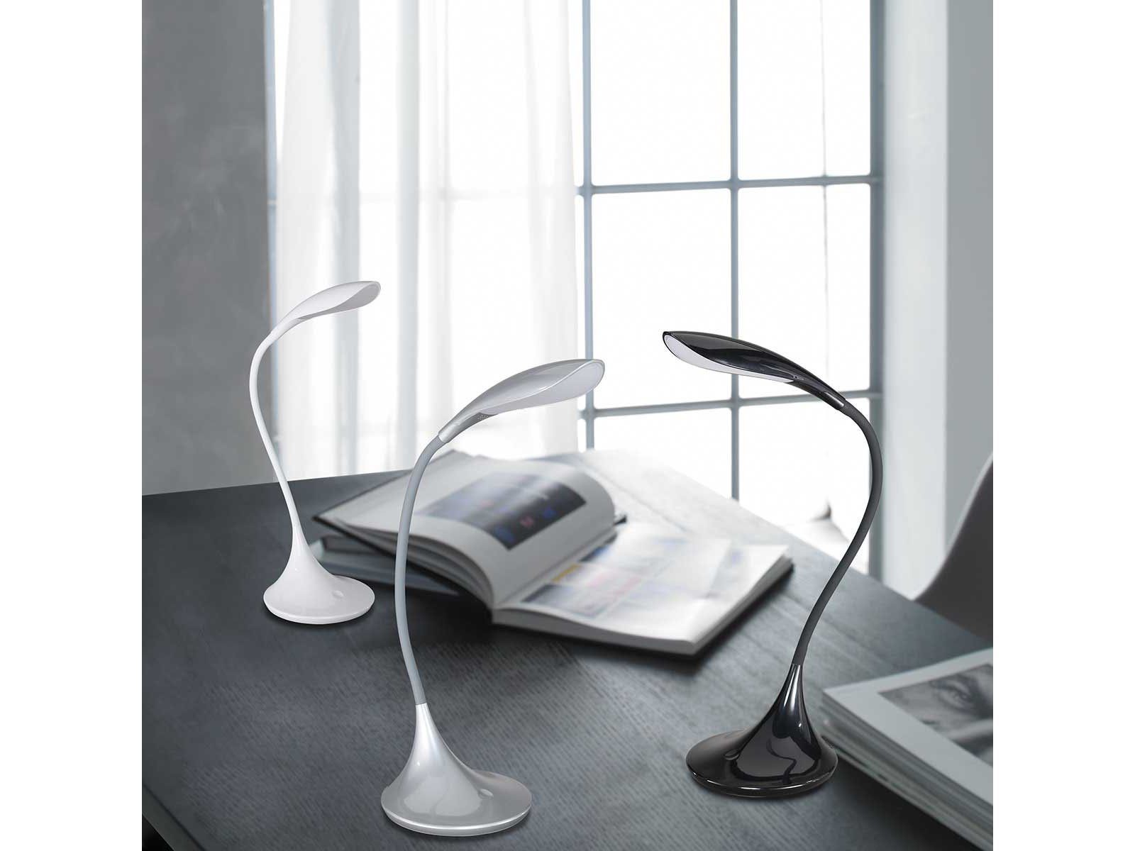 WOFI Schreibtischlampe, Lese-Lampen 37,5cm Silber, Höhe dimmbar, integriert, LED Warmweiß, Arbeitsplatzleuchten LED Bett, fest Dimmer,