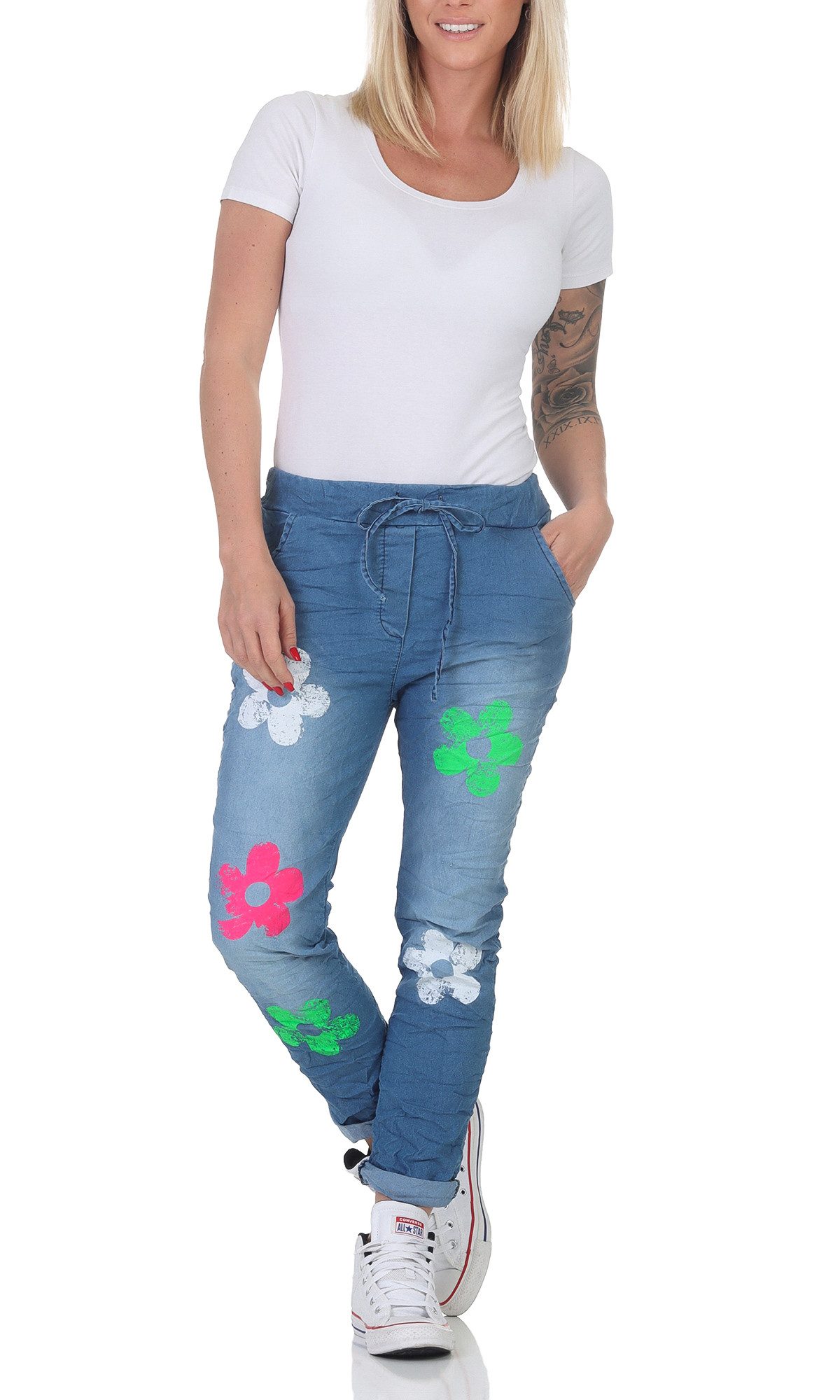 simaranda Sweatpants Damen Jogginghose Jeans 21347 34-38 Mittelblau dehnbarer elastischer Bund