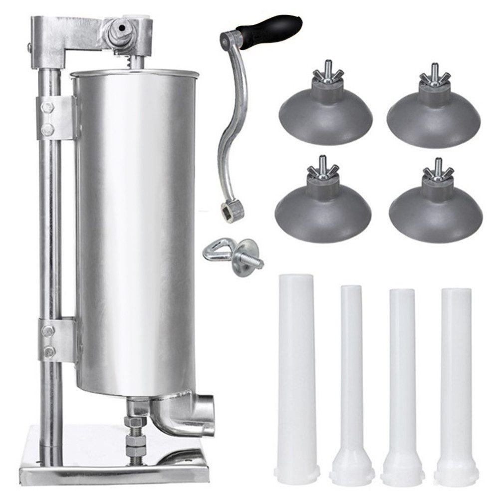 JEOBEST Fleischwolf Wurstfüller Füllmaschine Wurstmaschine Wurstspritze, 4L, 4 Füllrohre, Handkurbel