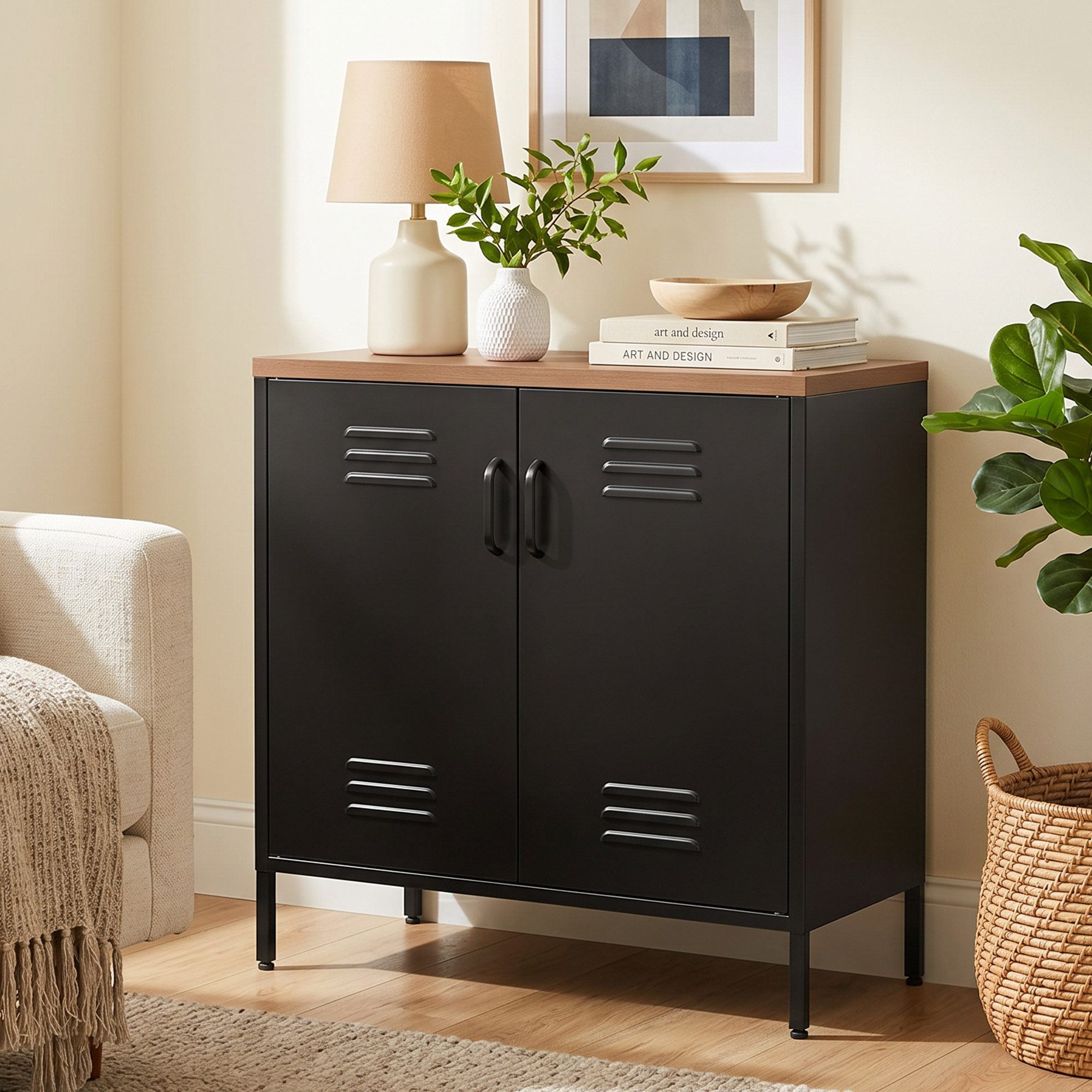 HOMCOM Sideboard Industrieller Aktenschrank mit 2 Türen (Set, 1 St., 1), verstellbarer Einlegeboden, 12 cm Bodenfreiheit