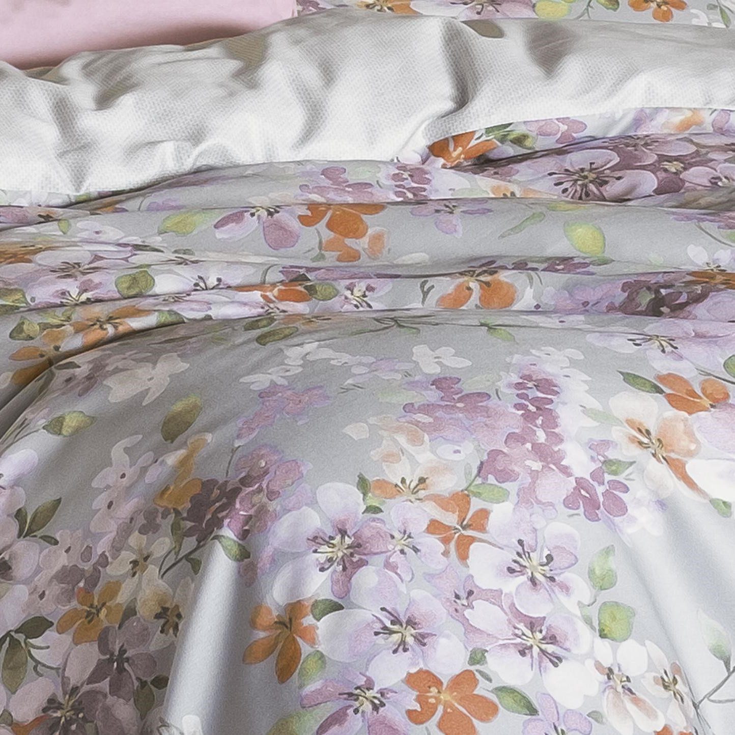 Irisette Bettwäsche Irisette Mako Satin Bettwäsche Crown-K 8453-90 Blumen grau 155x220, Mako Satin, 2 teilig, Verdeckter Qualitäts-Reißverschluss