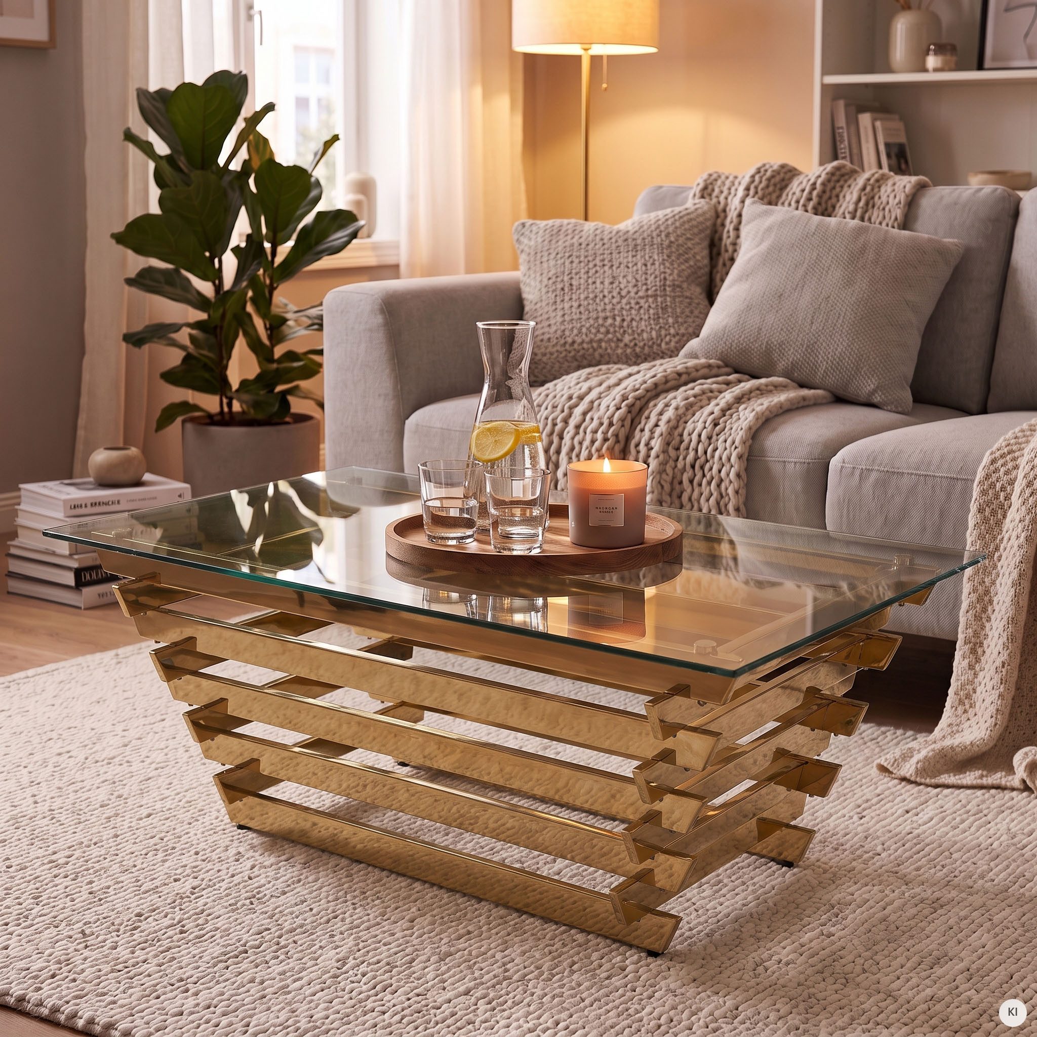 SalesFever Couchtisch Eleganter Tisch für Wohnzimmer, Edles Design-Gestell aus rostfreiem Stahl