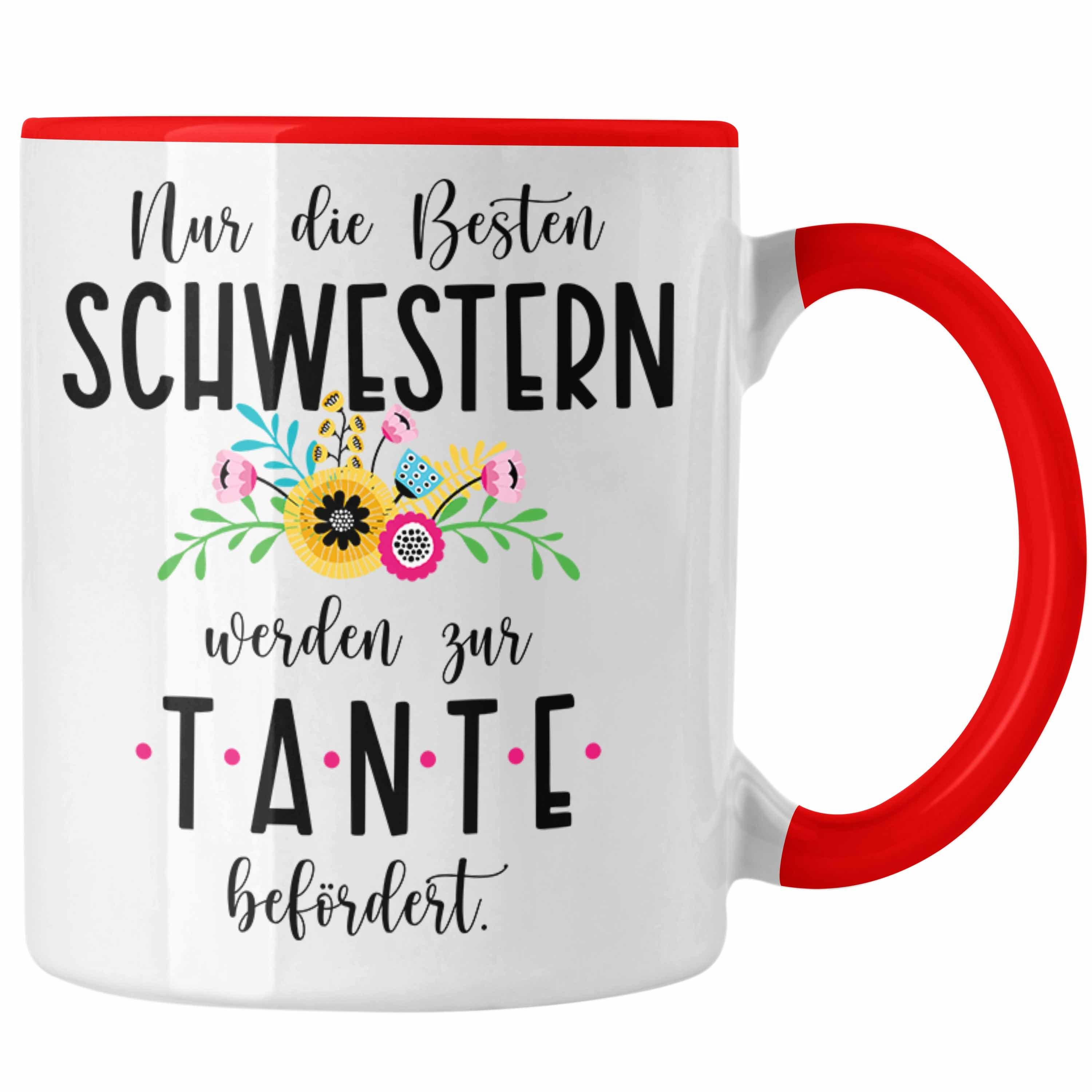 Trendation Tasse Trendation - Du Wirst Tante Tasse 2023 Verkündung Schwangerschaft Baby Rot