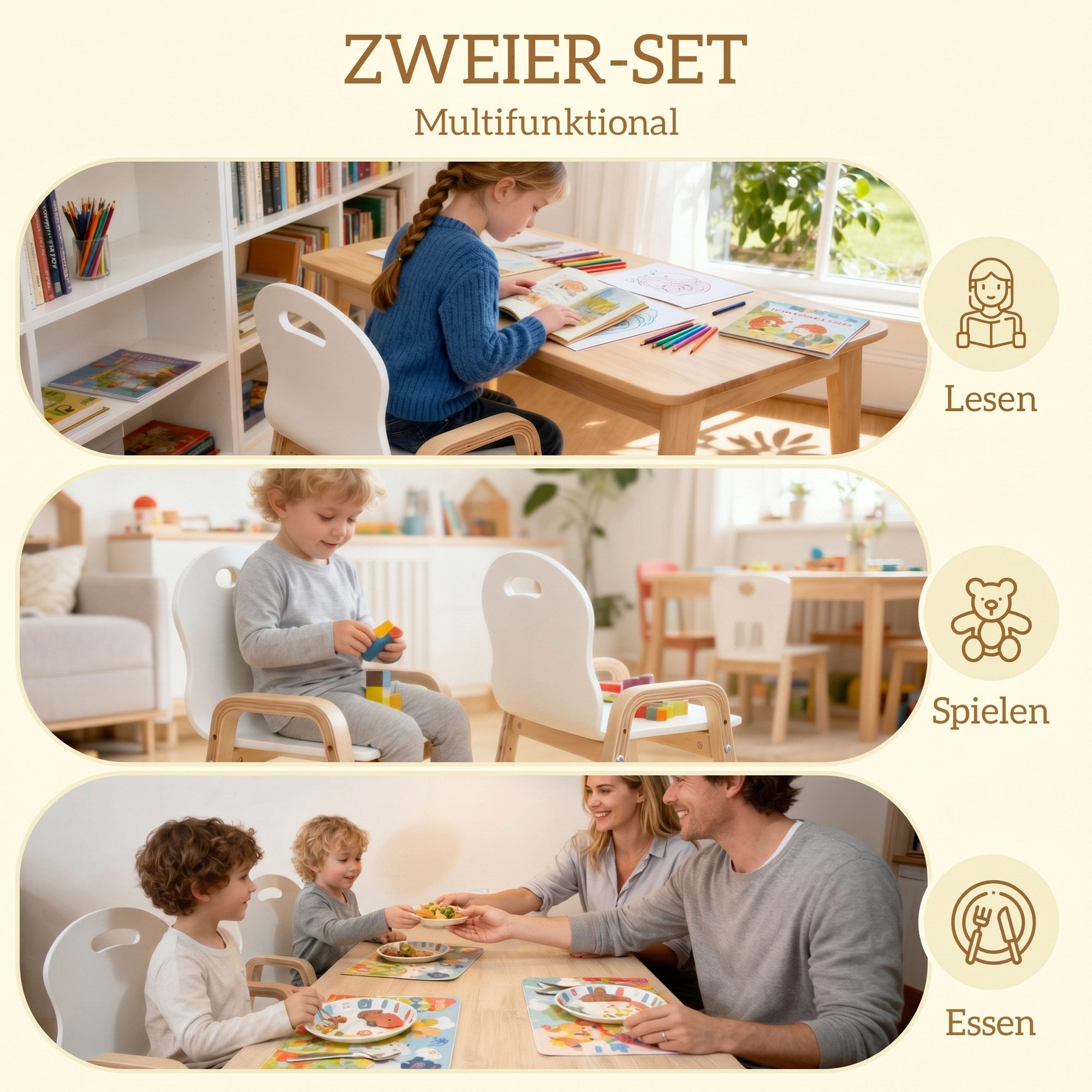 AIYAPLAY Kinderstuhl Kinderstühle mit Rückenlehne Kinderschreibtischstuhl für 3-9 Jahre (Holzstuhl, 2 St), Höhenverstellbar, stapelbar, Weiß – Bild 5 von 5