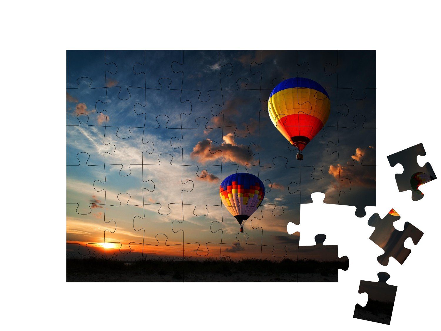 Puzzle Heißluftballons puzzleYOU-Kollektionen puzzleYOU Heißluftballons Bunte den in Puzzleteile, Sonnenaufgang, 48 fahren
