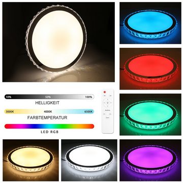 LETGOSPT Deckenleuchte 36W Kristall LED Deckenlampe, RGB Deckenleuchte Sternenhimmel Lampen, LED fest integriert, RGB+Warmweiß & Neutralweiß & Kaltweiß, Dimmbar mit Fernbedienung oder APP-Steuerung, für Wohnzimmer Küche