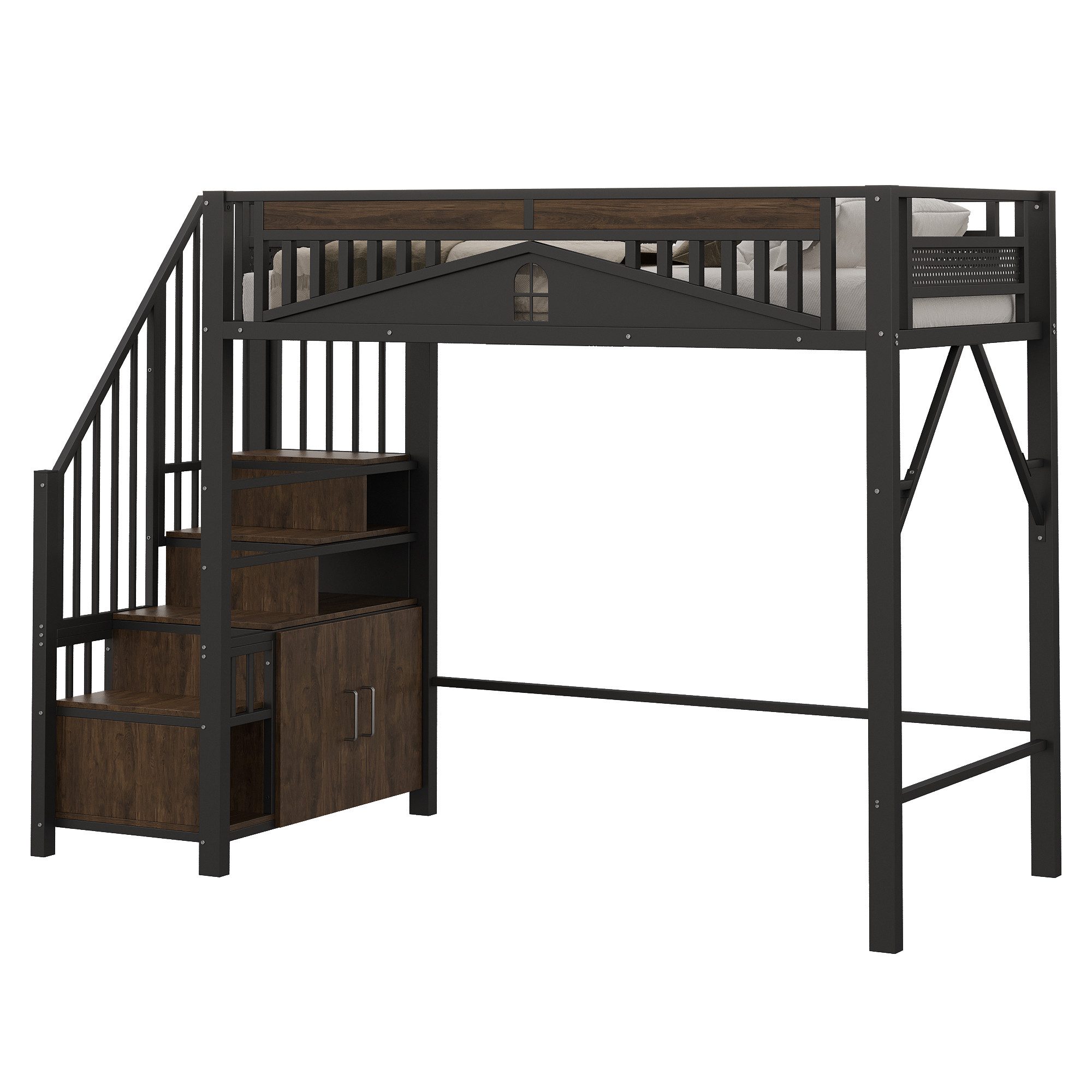 OKWISH Kinderbett Hochbett Einzelbett (mit Sicherheitsleiter, günstig online kaufen