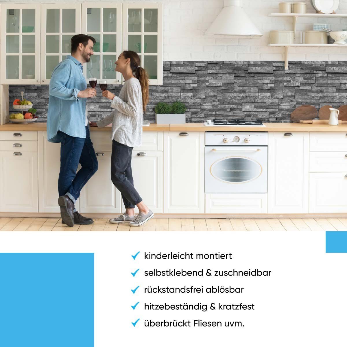 selbstklebend Matt - Folie - Küche danario PET versteifte Küchenrückwand Spritzschutz Steinwand -