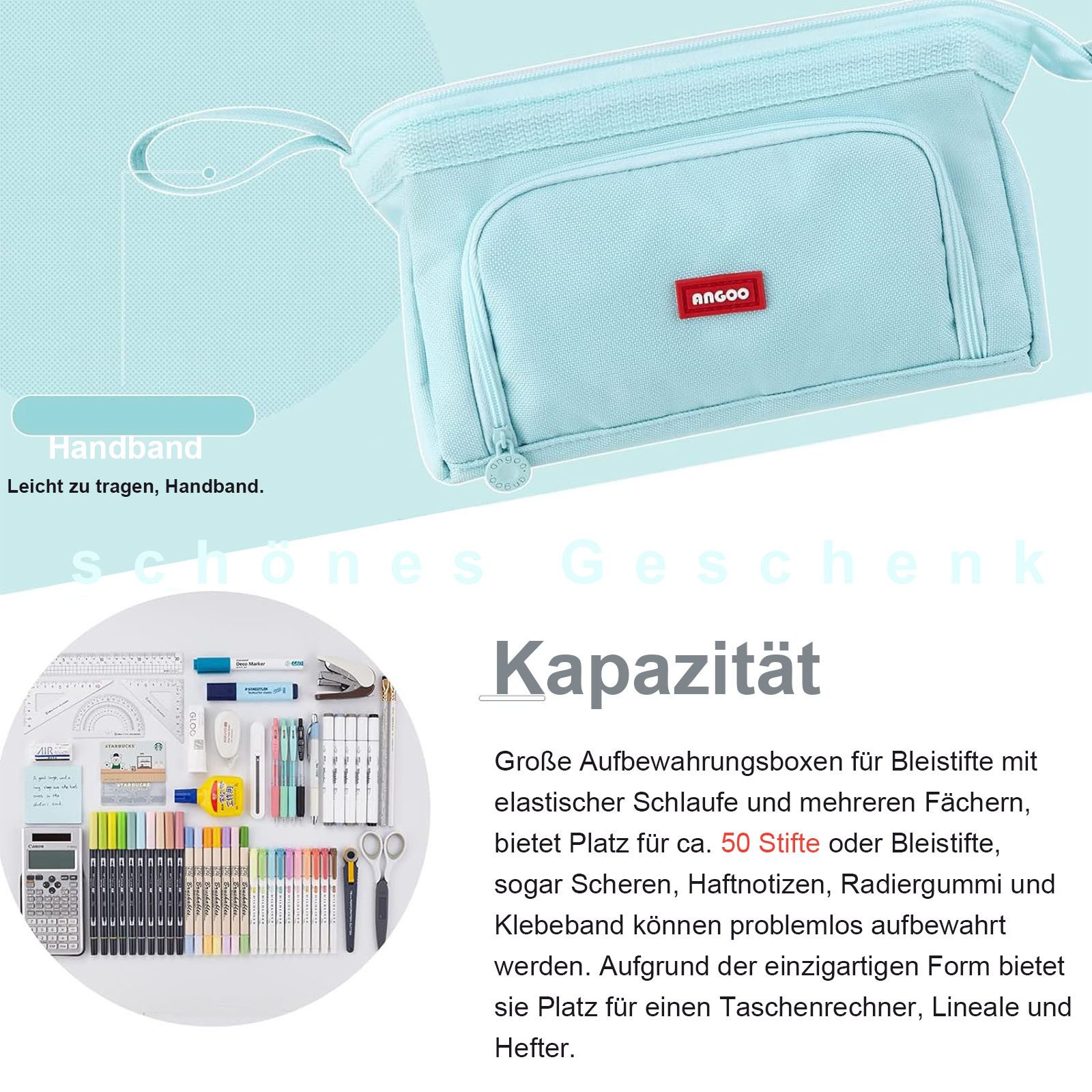 OKWISH Federmäppchen Stifteetui Federtaschen Schreibgeräteetui Bleistift-Organizer, (Stifttasche mit Reißverschluss 3 Fach Große Kapazität, 1-tlg., Schreibwarenbeutel Schreibwarenaufbewahrung), für Damen Herren Schule Büro Arbeit Studenten Mädchen Jungen Geschenk
