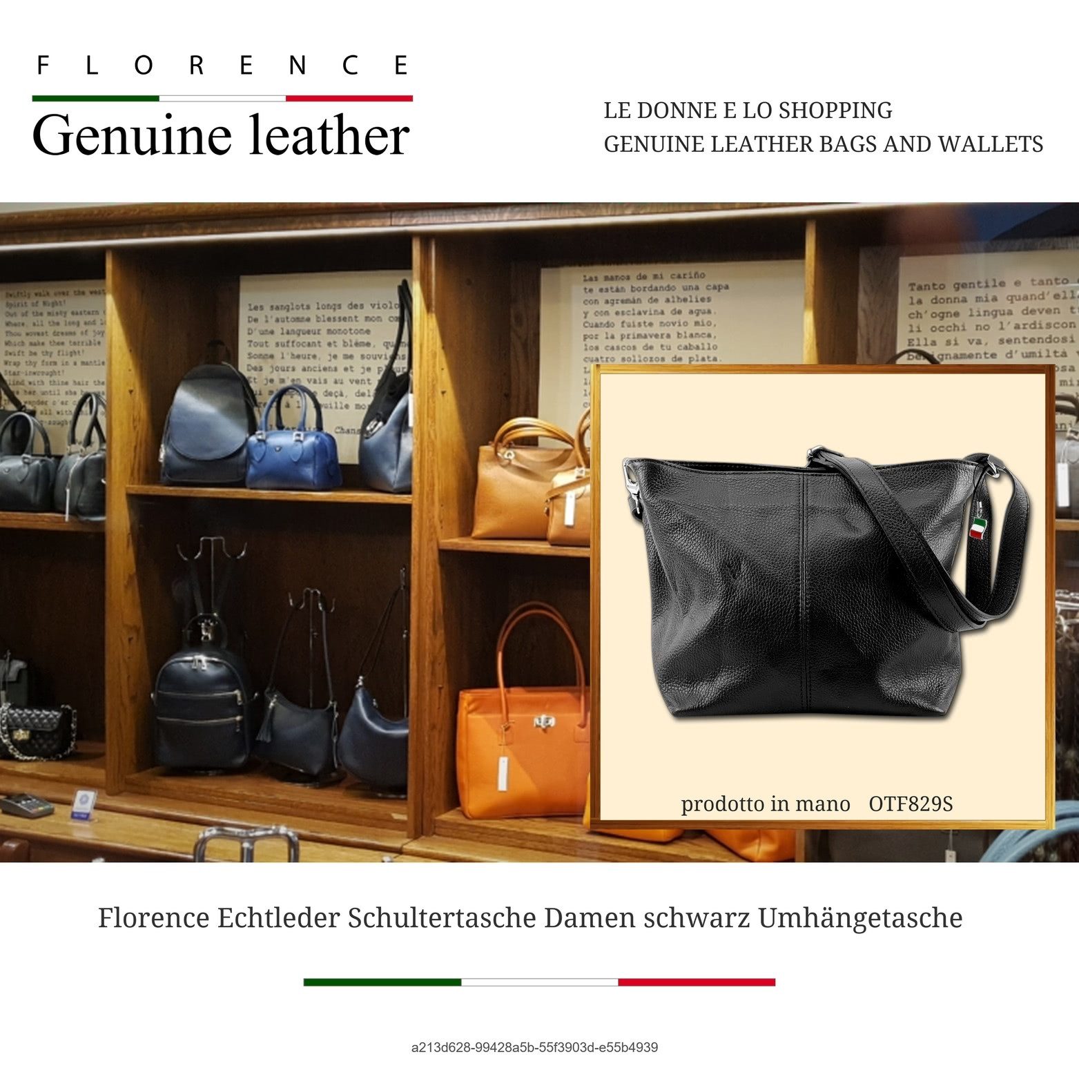 FLORENCE Umhängetasche schwarz Florence Tasche Leder (Schultertasche, Umhängetasche), Damen Tasche Echtes Leder taupe, beige, Made-In Italy