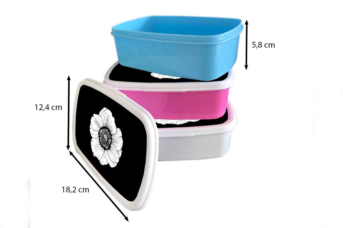 - für Blumen Jungs Mohn Kinder Natur weiß und Erwachsene, Mädchen Vintage Brotdose, - - (2-tlg), Lunchbox MuchoWow Blumenkraft, und Brotbox - Kunststoff, für