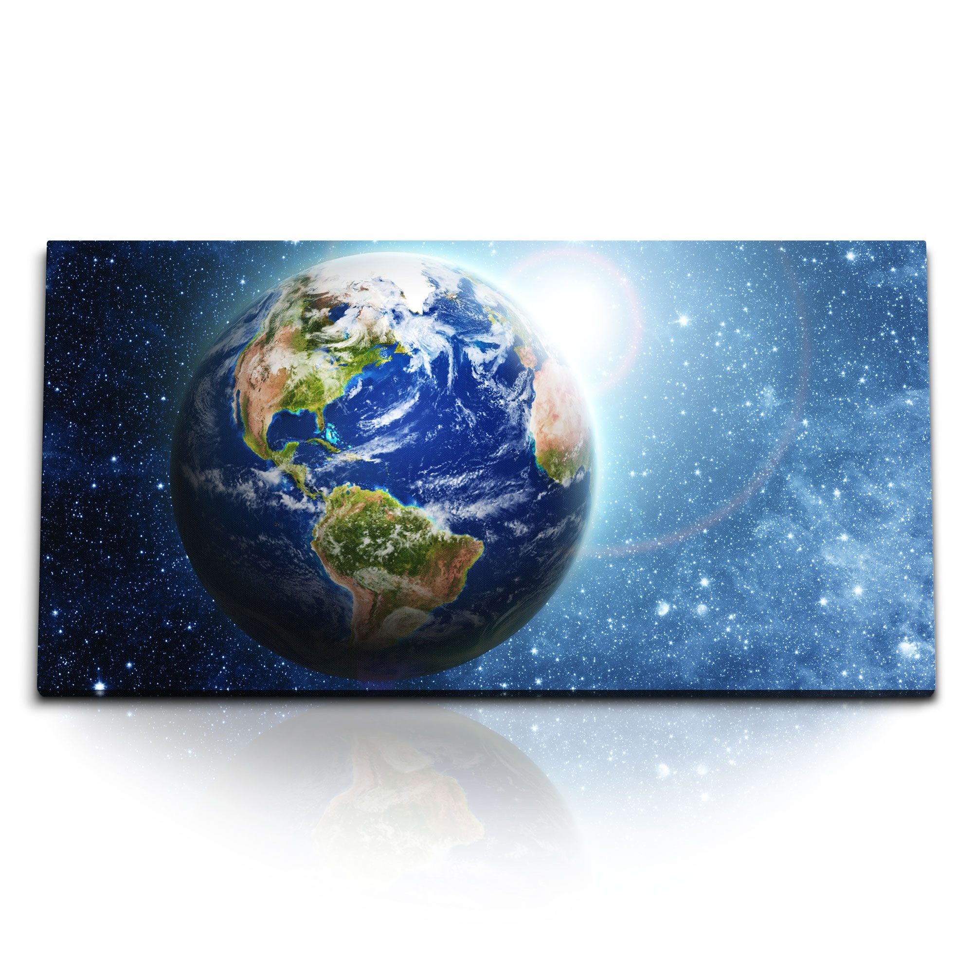 Leinwandbild Kunstdruck Bilder 120x60cm Erde Blauer Planet Sterne Weltall Kosmos