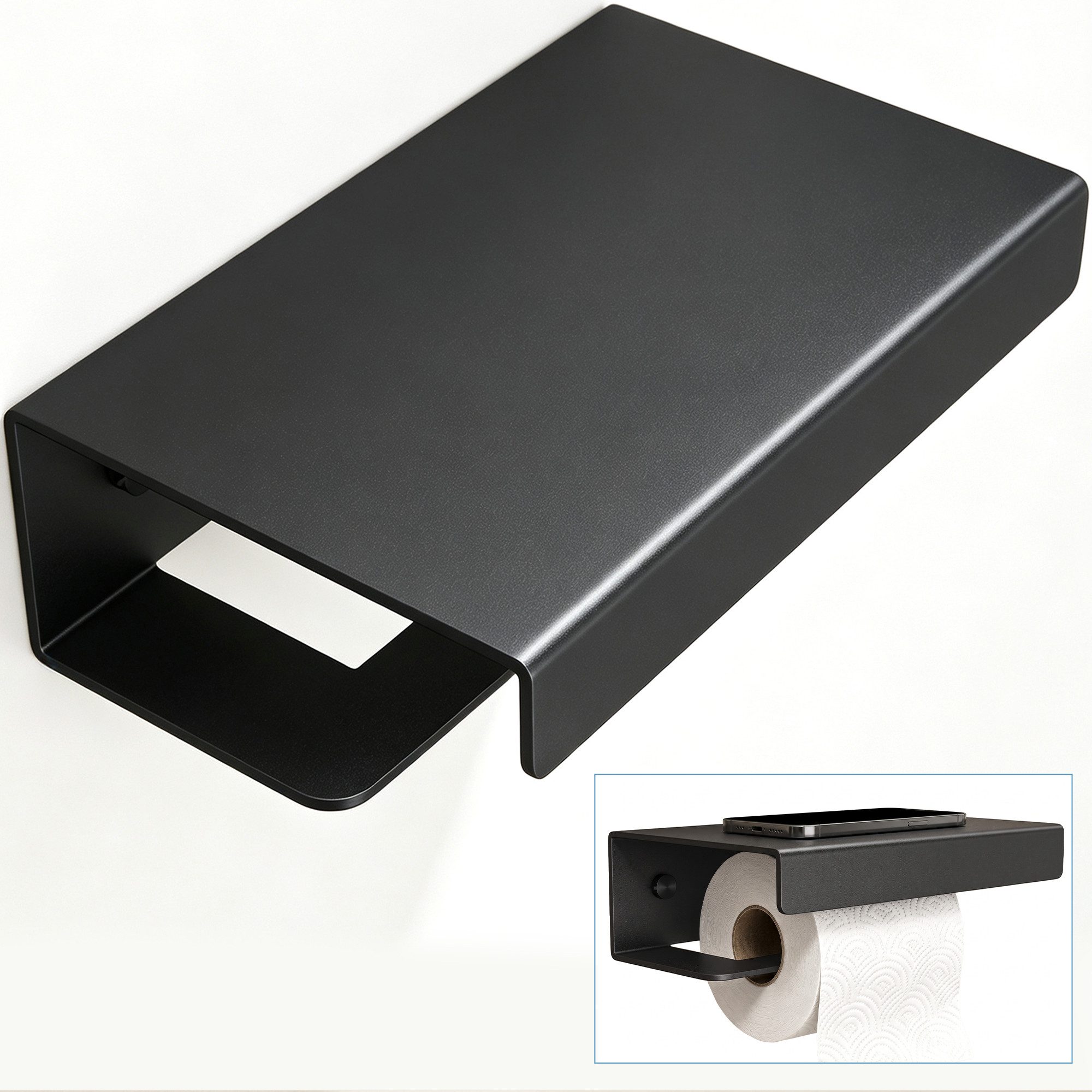 Mai & Mai Toilettenpapierhalter WC-Papierhalter mit Ablage aus Aluminium L-Form Lino-05, Anti-Fingerabdruck Einzigatige L-förmige Materialstruktur