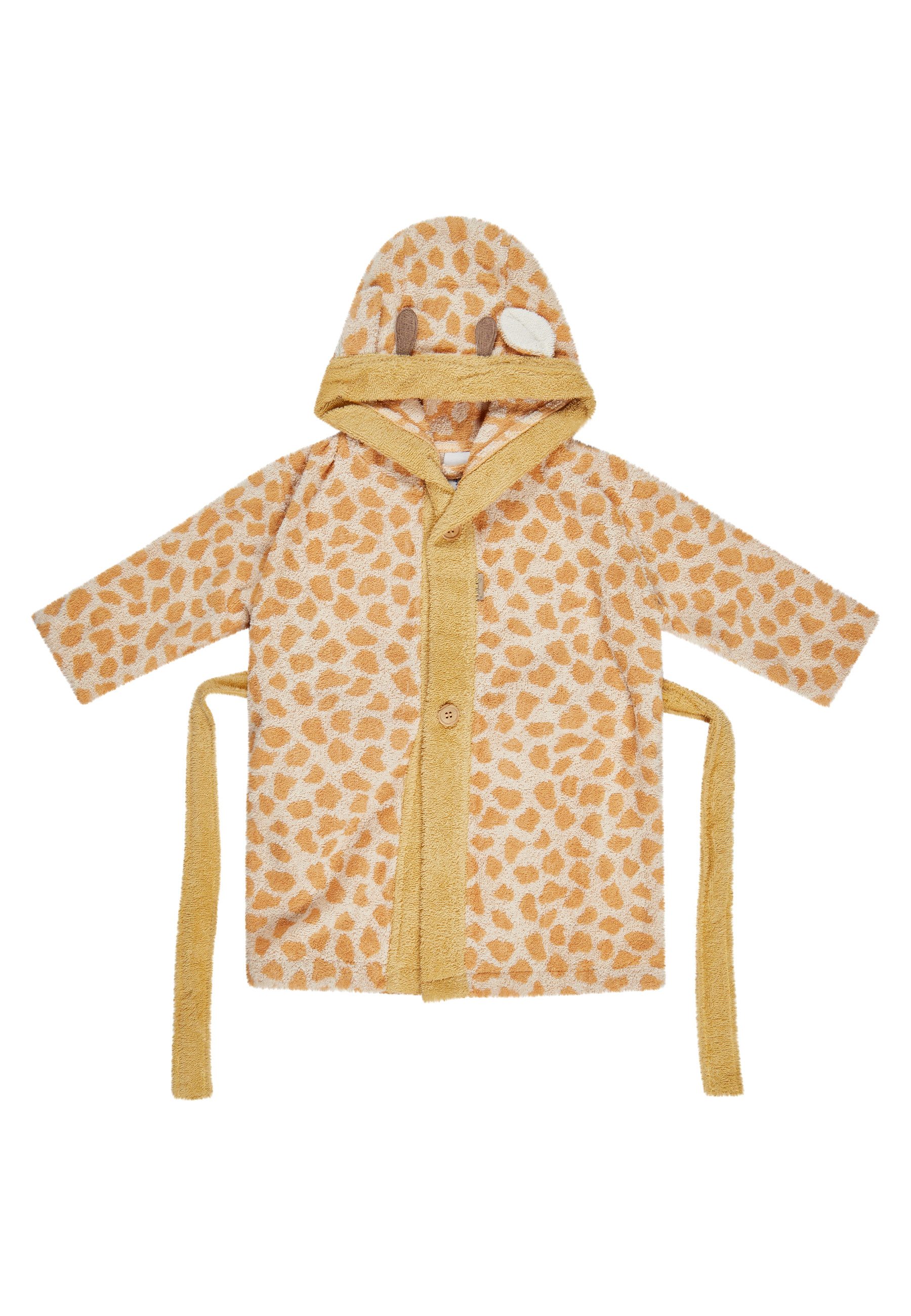 Sterntaler® Babybademantel Bademantel GIRAFFE Kaya, lange Arme, 100 % Baumwolle, aus saugfähiger Baumwolle, kuschelweiche Frotteequalität, mit Kapuze und Gürtel, 3D Elemente an der Kapuze, edle Holzknöpfe, Knöpfe