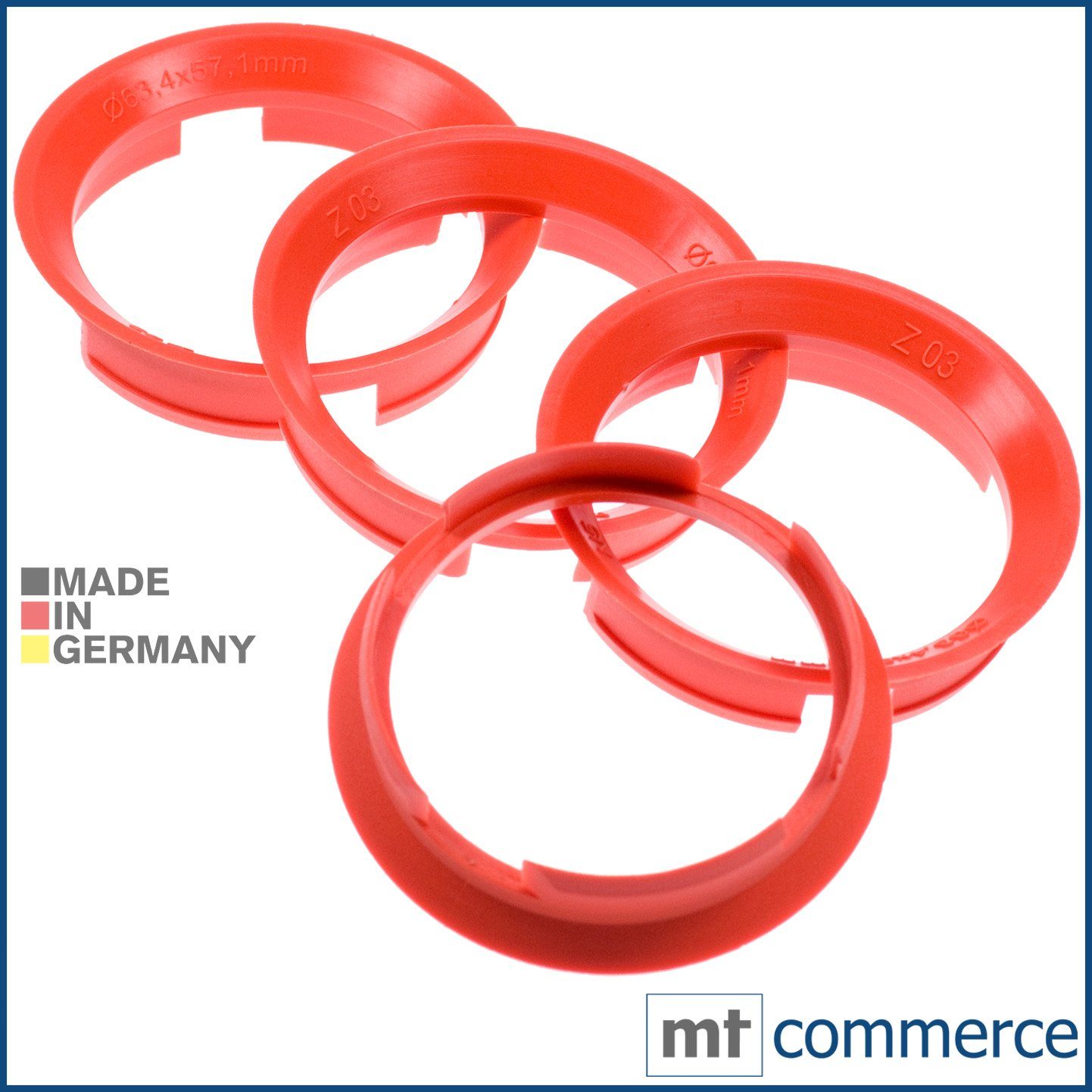 RKC Reifenstift 4X Ringe Made Felgen x rot 57,1 Maße: Germany, Zentrierringe in 63,4 mm