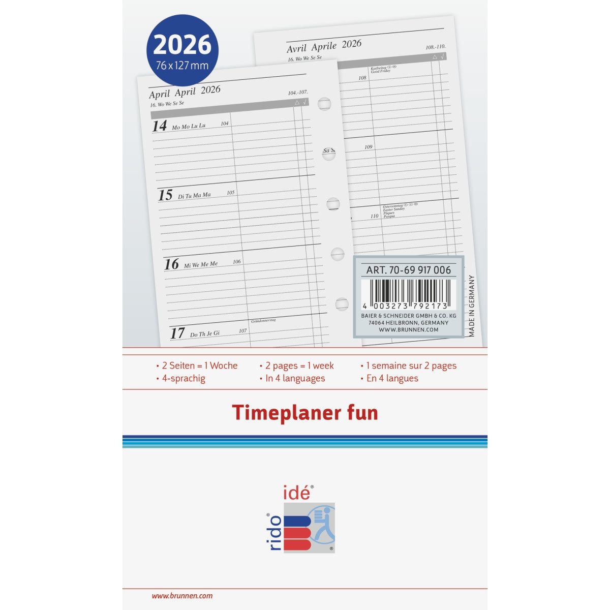 rido ide Terminplaner Wochenkalendarium 1 Woche/2 Seiten 7,6x12,7cm 2026