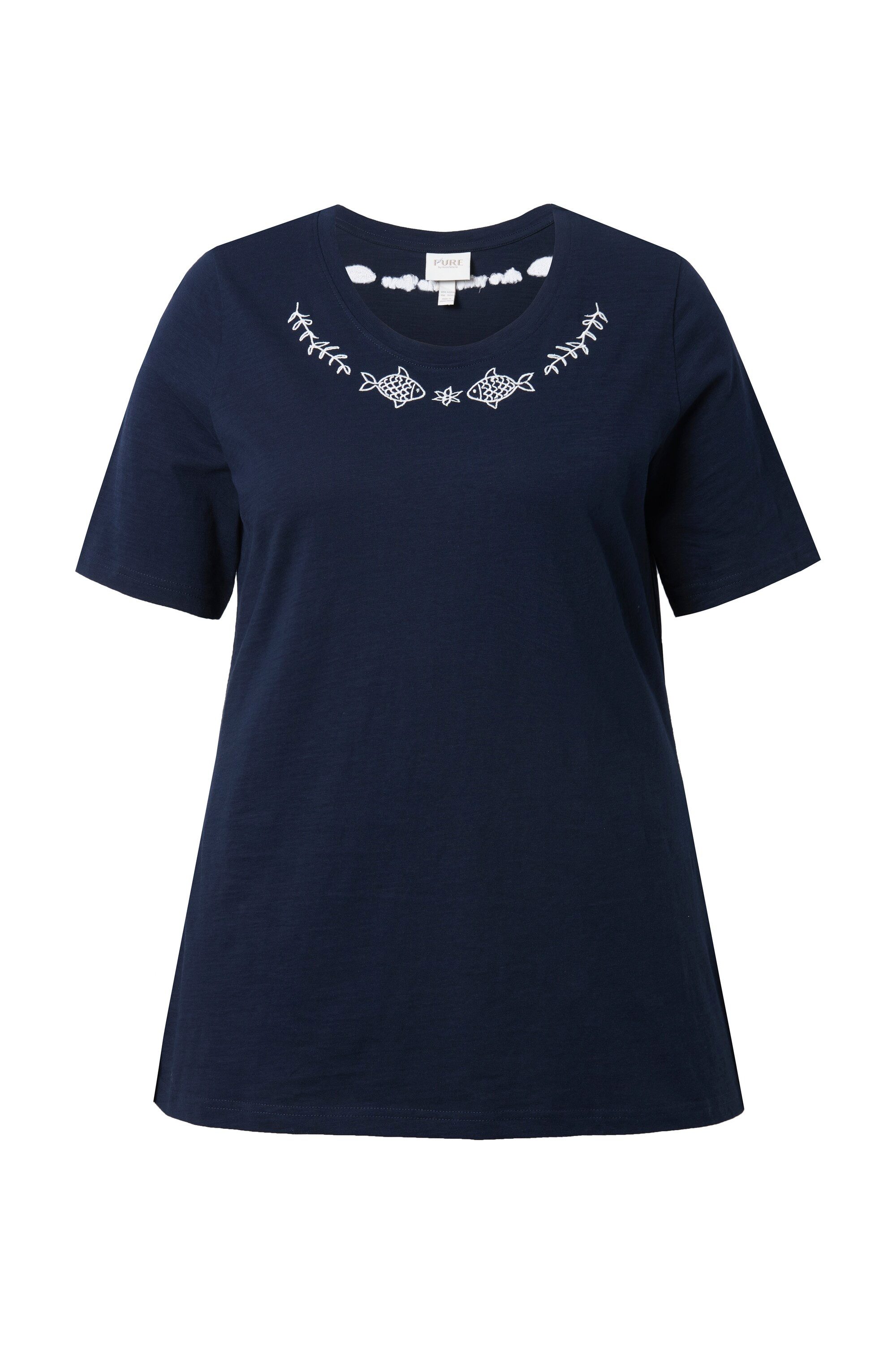 Ulla Popken T-Shirt T-Shirt Stickerei Rundhals Halbarm Biobaumwolle günstig online kaufen