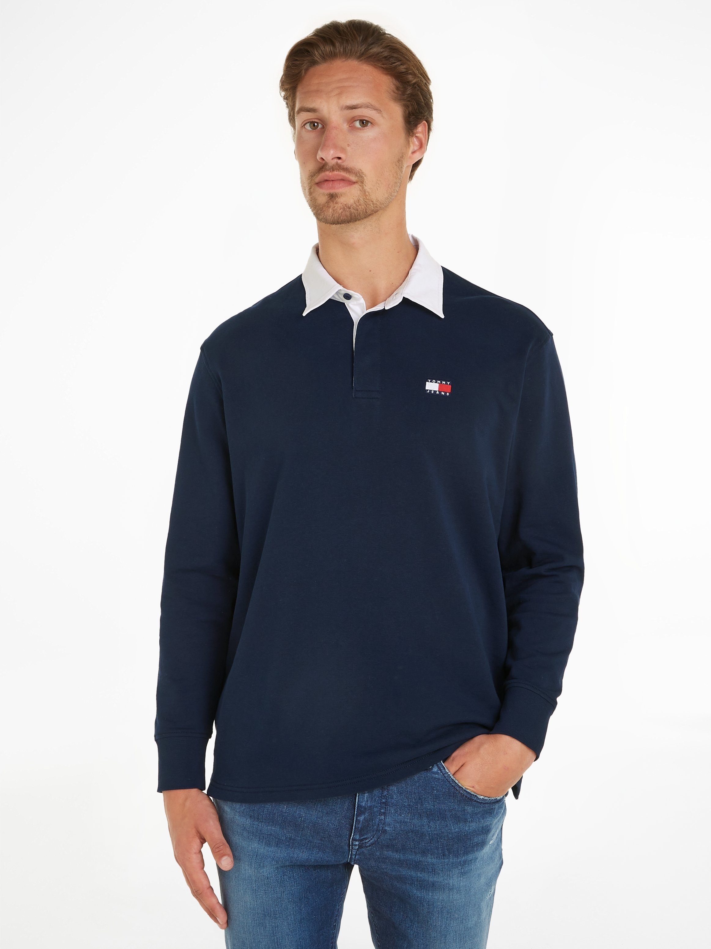 Poloshirt abgesetzten Jeans TJM farblich RUGBY Tommy BADGE mit Kragen
