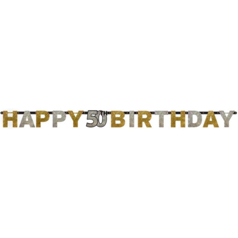 Amscan Hängedekoration Buchstabengirlande Happy Birthday Silber/Gold Glit